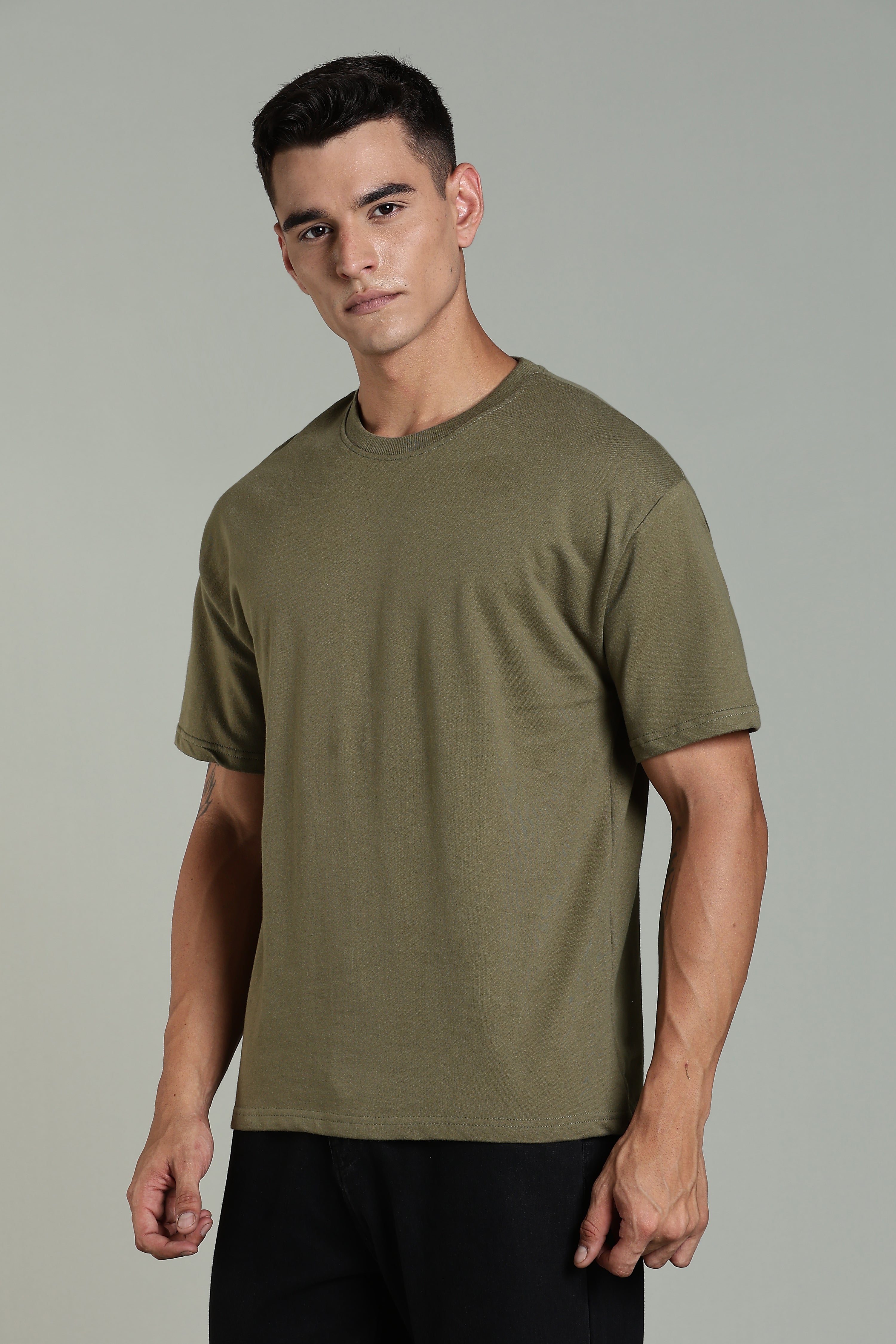 Men Olive Cotton Oversized T-Shirt