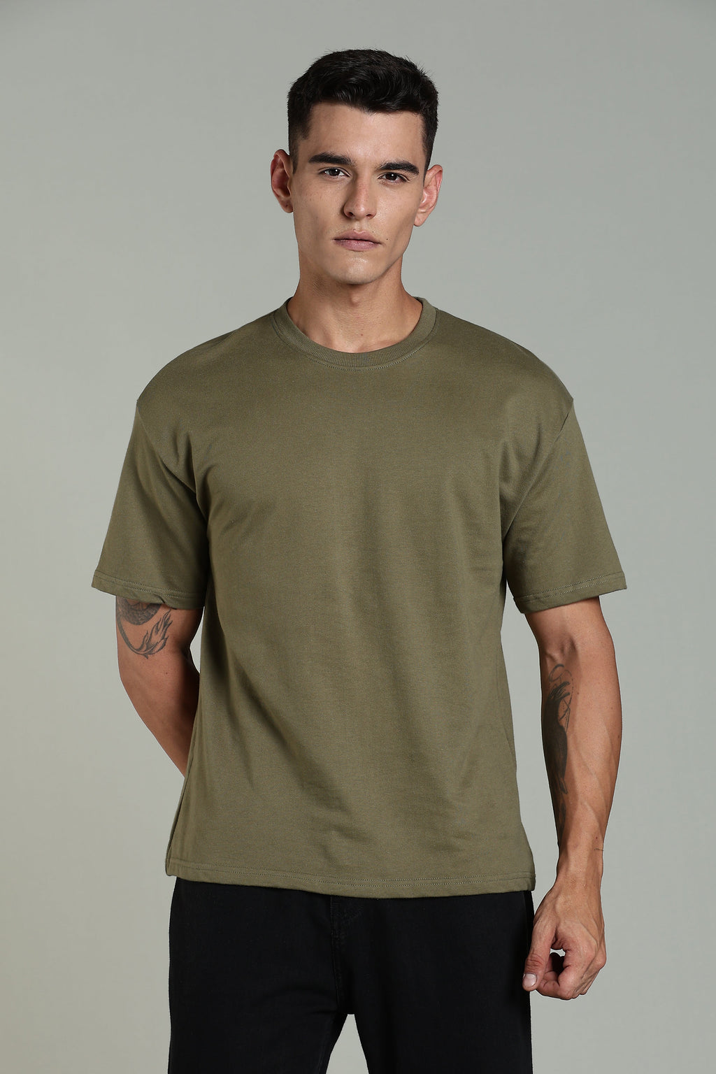 Men Olive Cotton Oversized T-Shirt