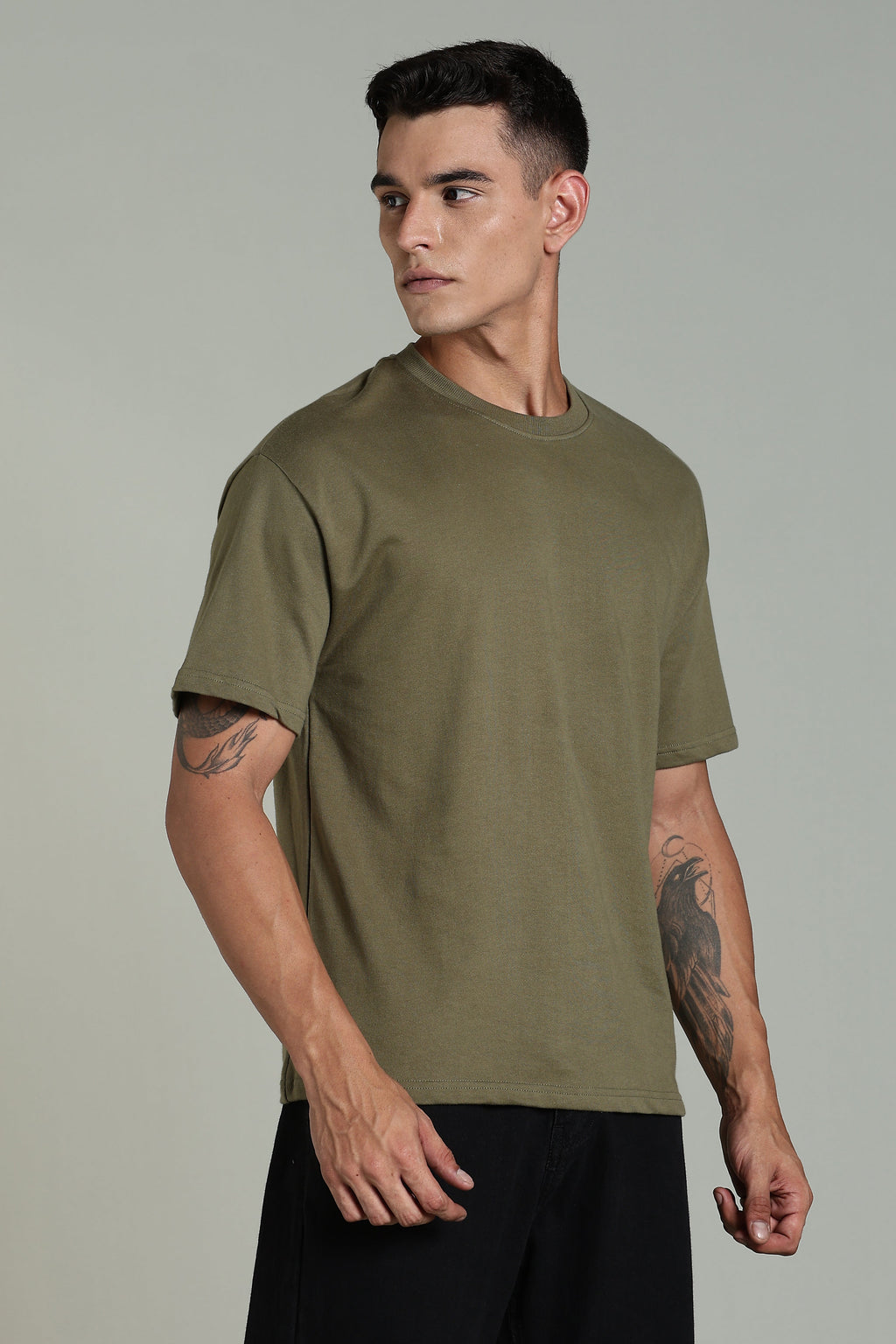 Men Olive Cotton Oversized T-Shirt