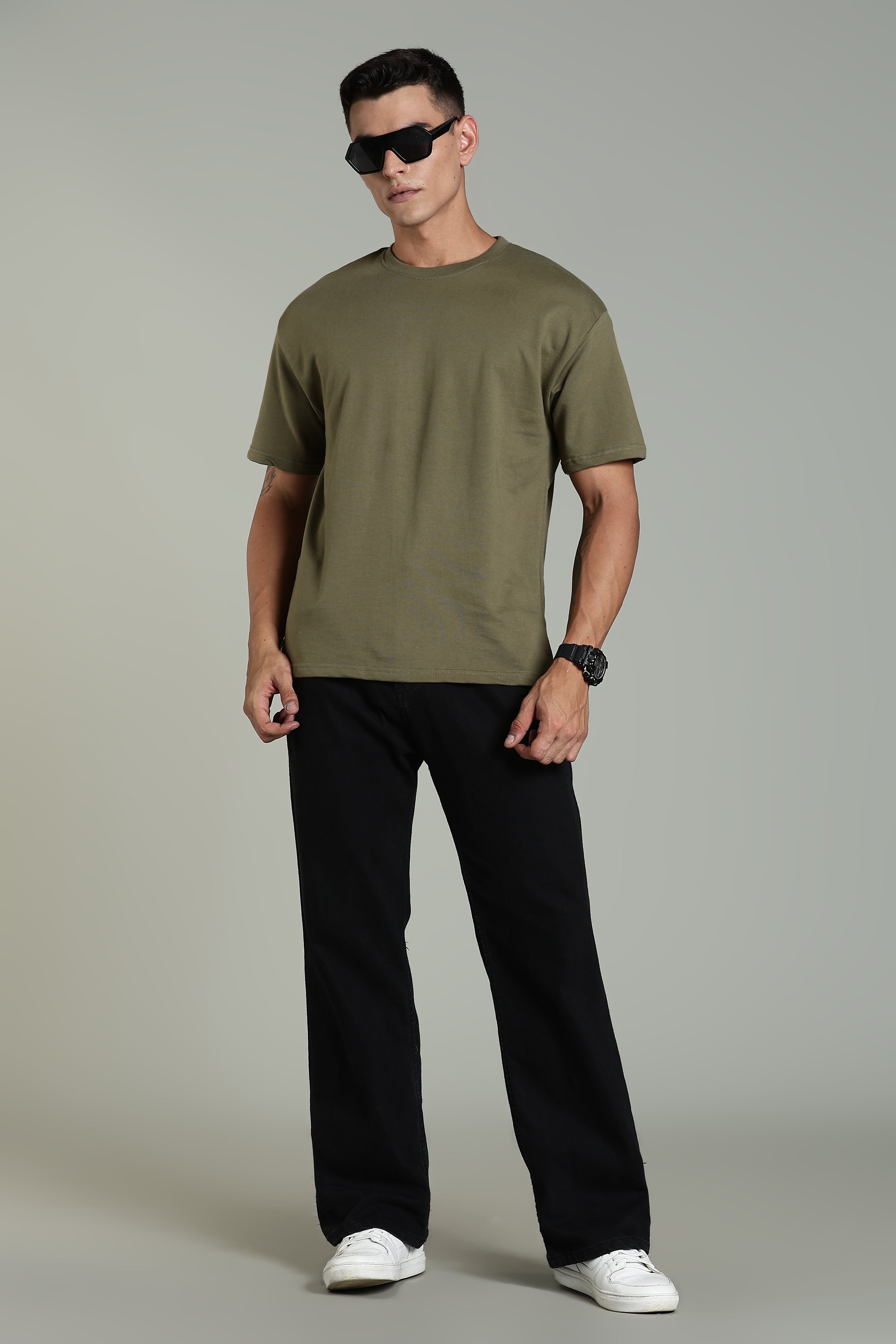 Men Olive Cotton Oversized T-Shirt