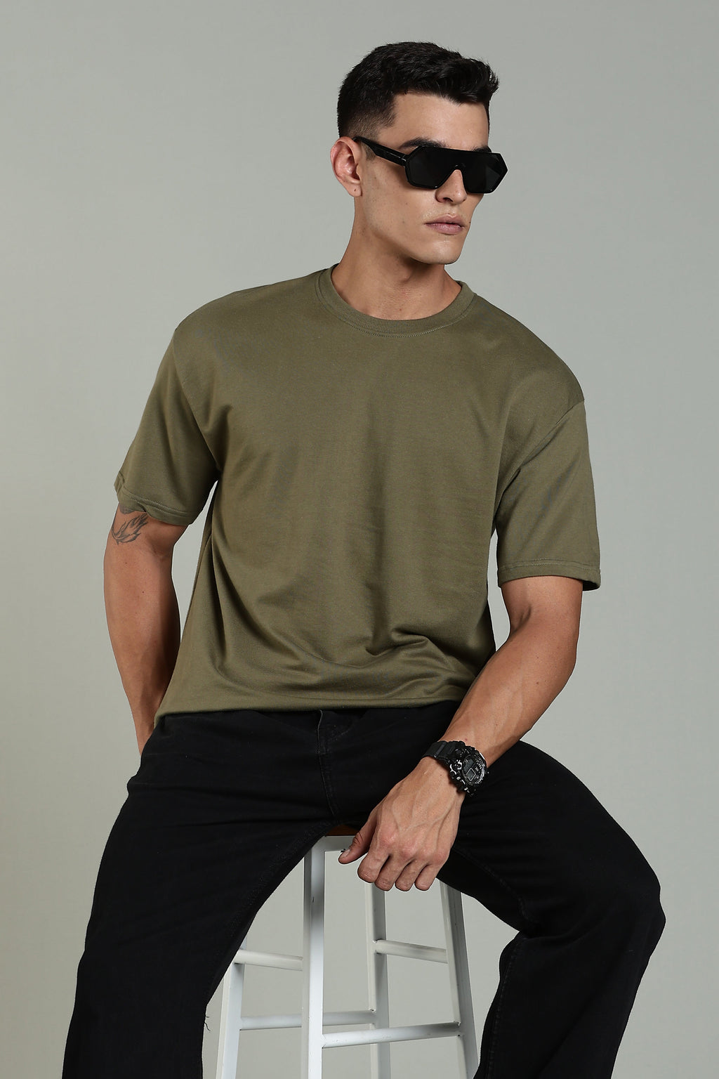 Men Olive Cotton Oversized T-Shirt