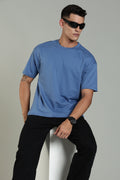 Men Blue Cotton Oversized T-Shirt