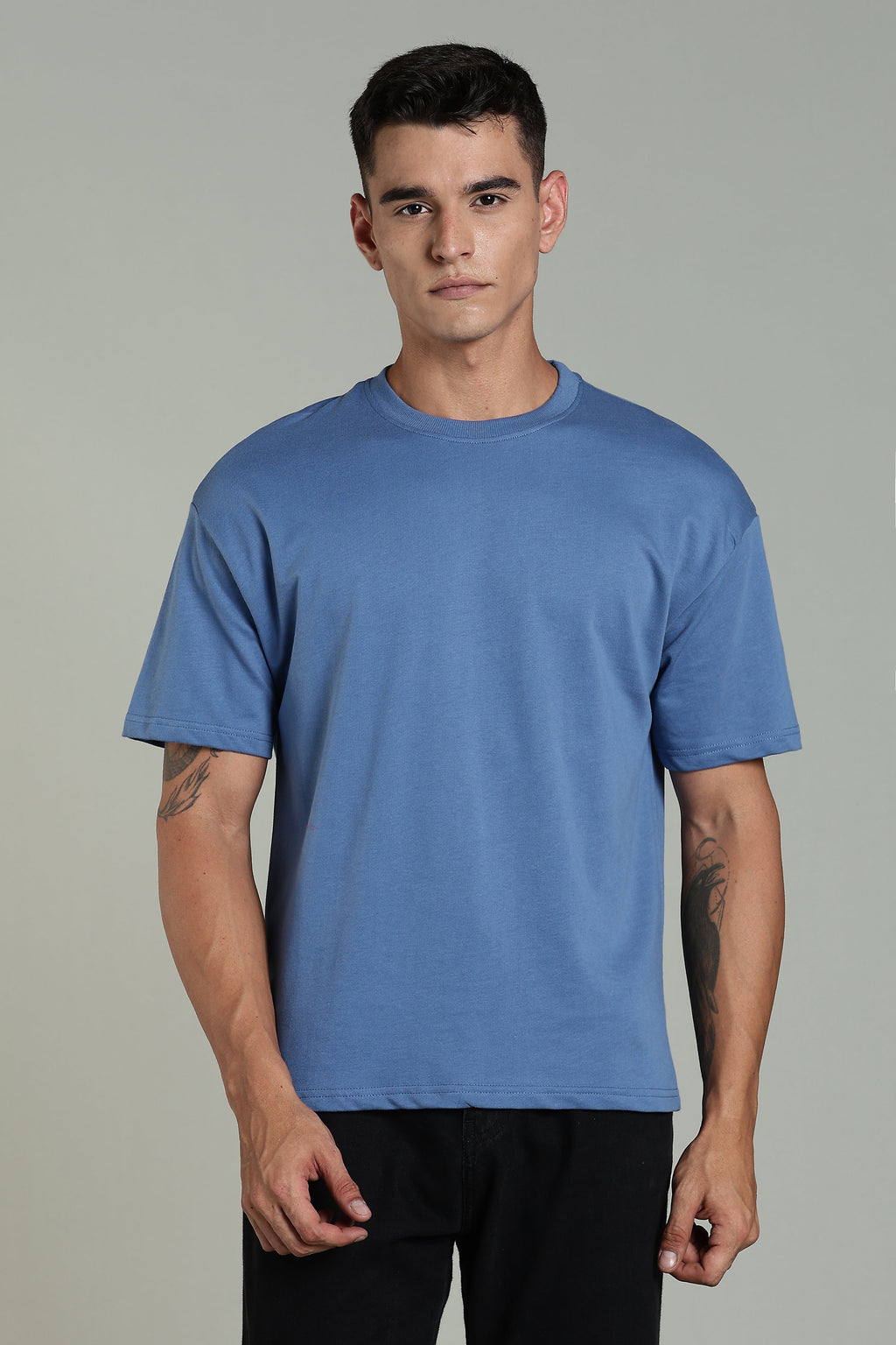 Men Blue Cotton Oversized T-Shirt