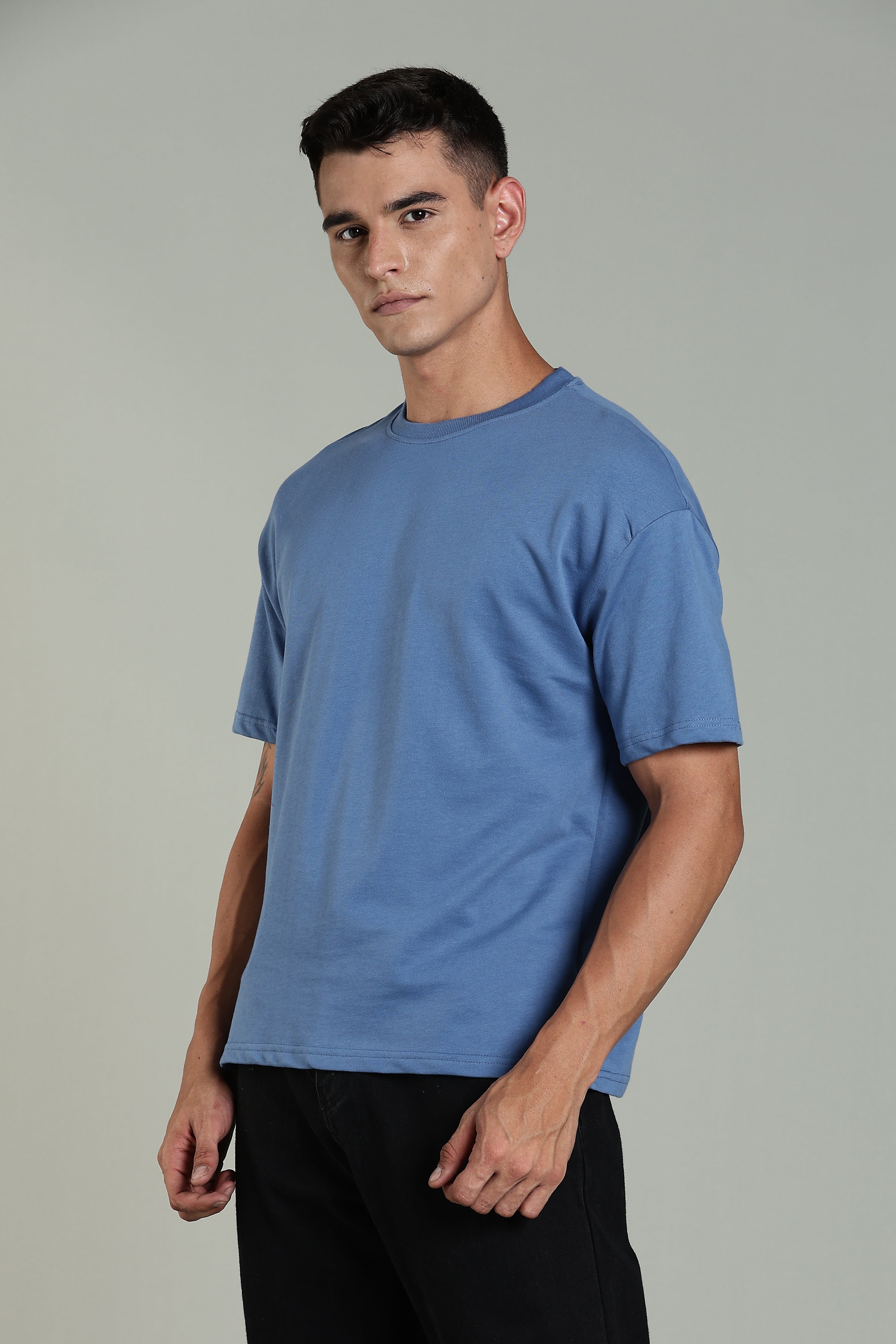 Men Blue Cotton Oversized T-Shirt