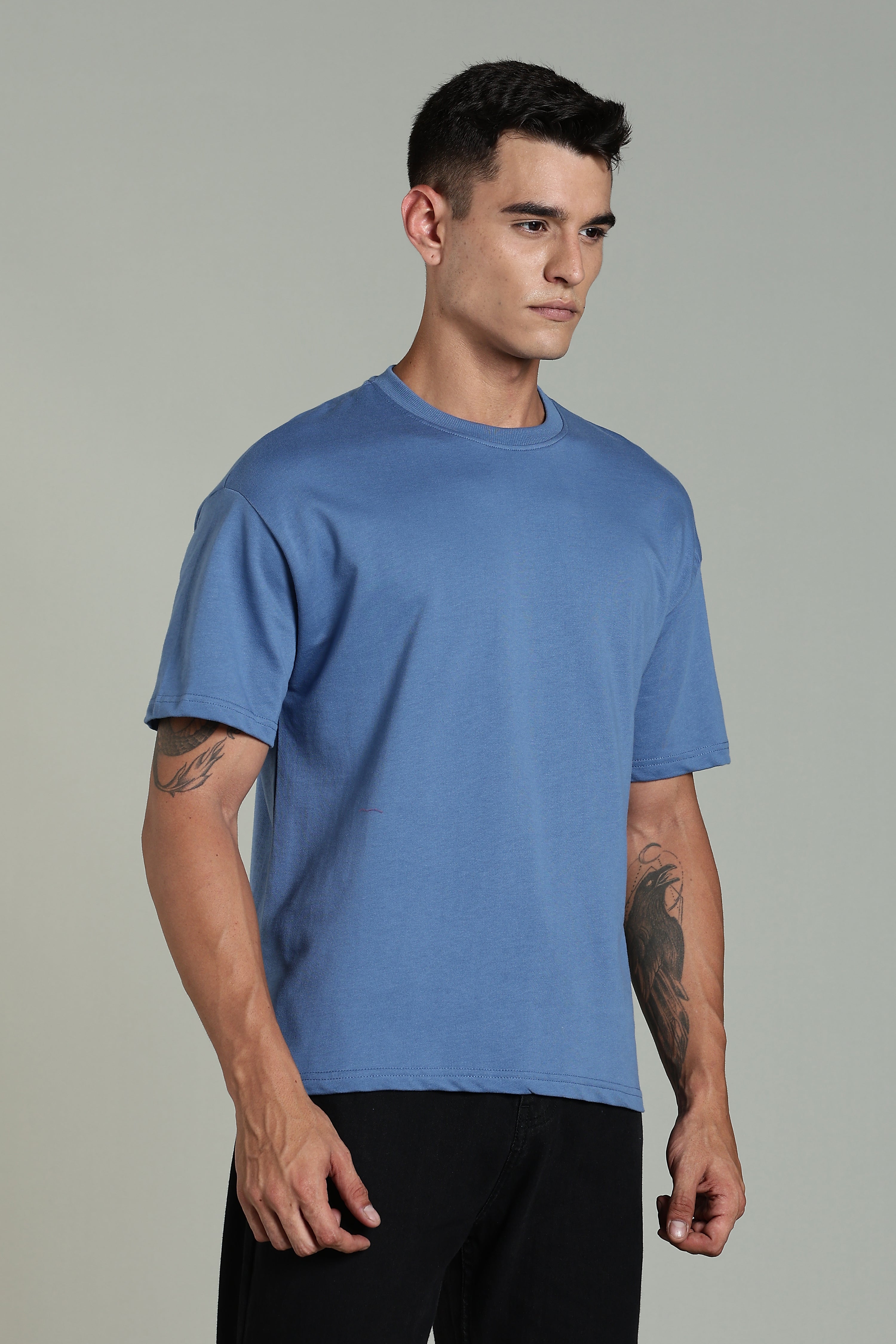 Men Blue Cotton Oversized T-Shirt