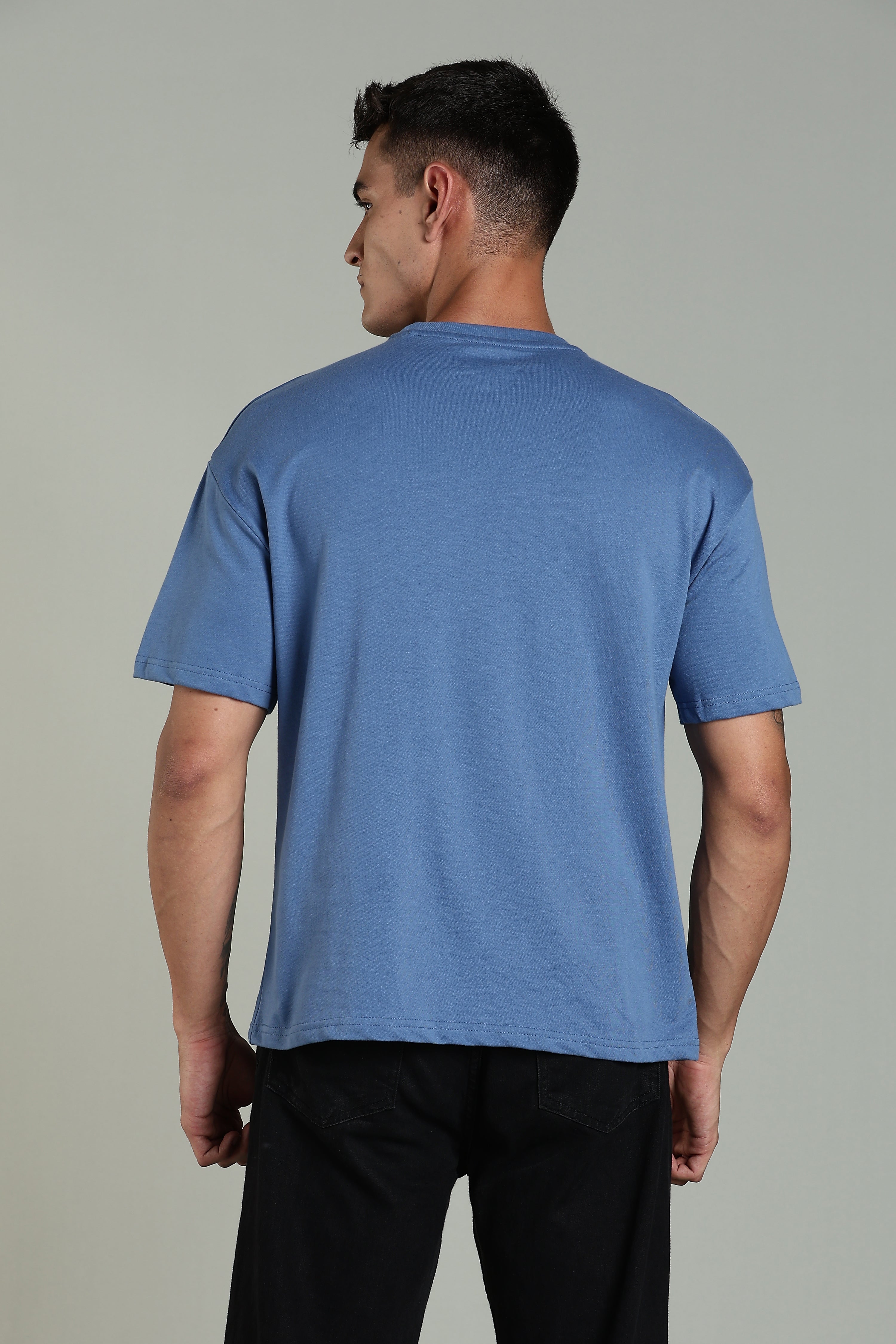 Men Blue Cotton Oversized T-Shirt