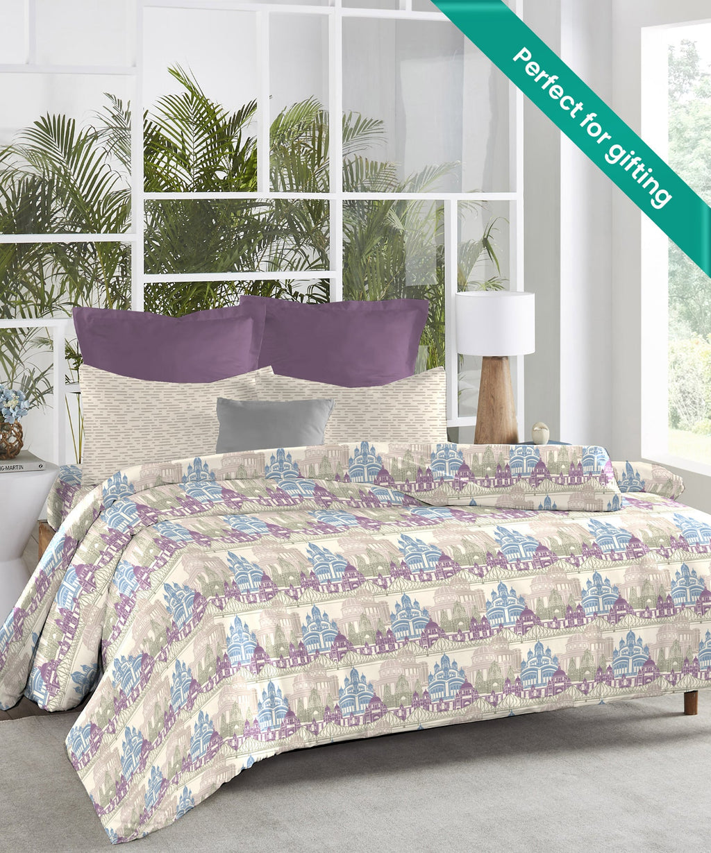 Atulaya Bharat King Bedsheet Set, Amar Shohar|144 TC Cotton|2 Pillow Covers