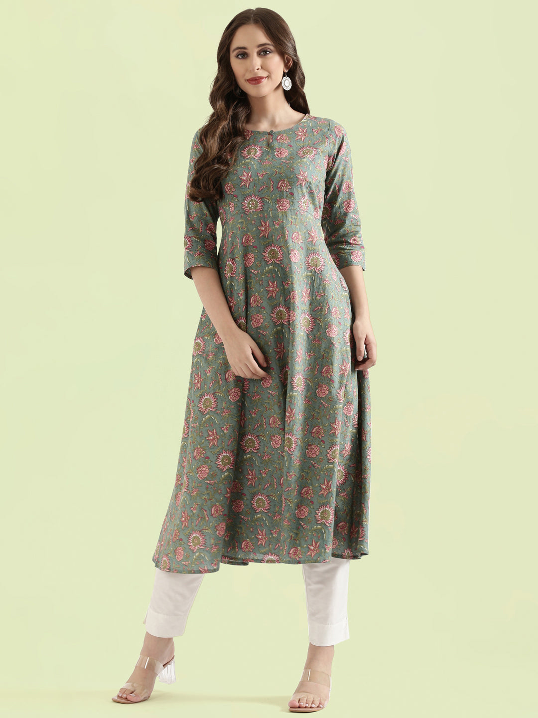 Cotton Floral Print Anarkali Kurta