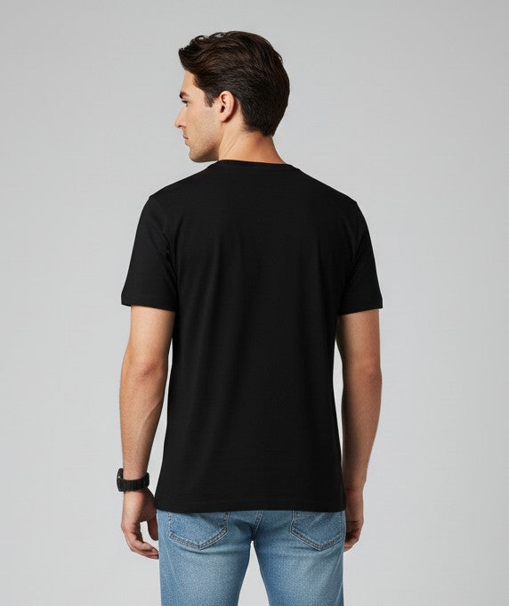 Men Printed Black Cotton Tshirt
