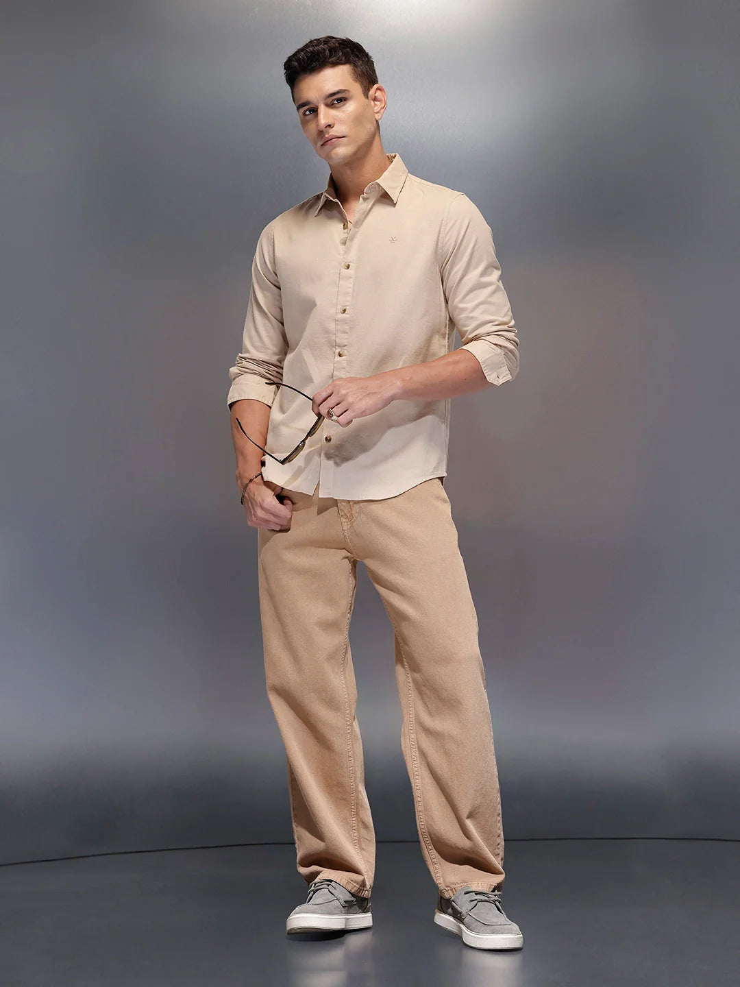 Men's minimal full sleeve shirt for everyday wear | Beige