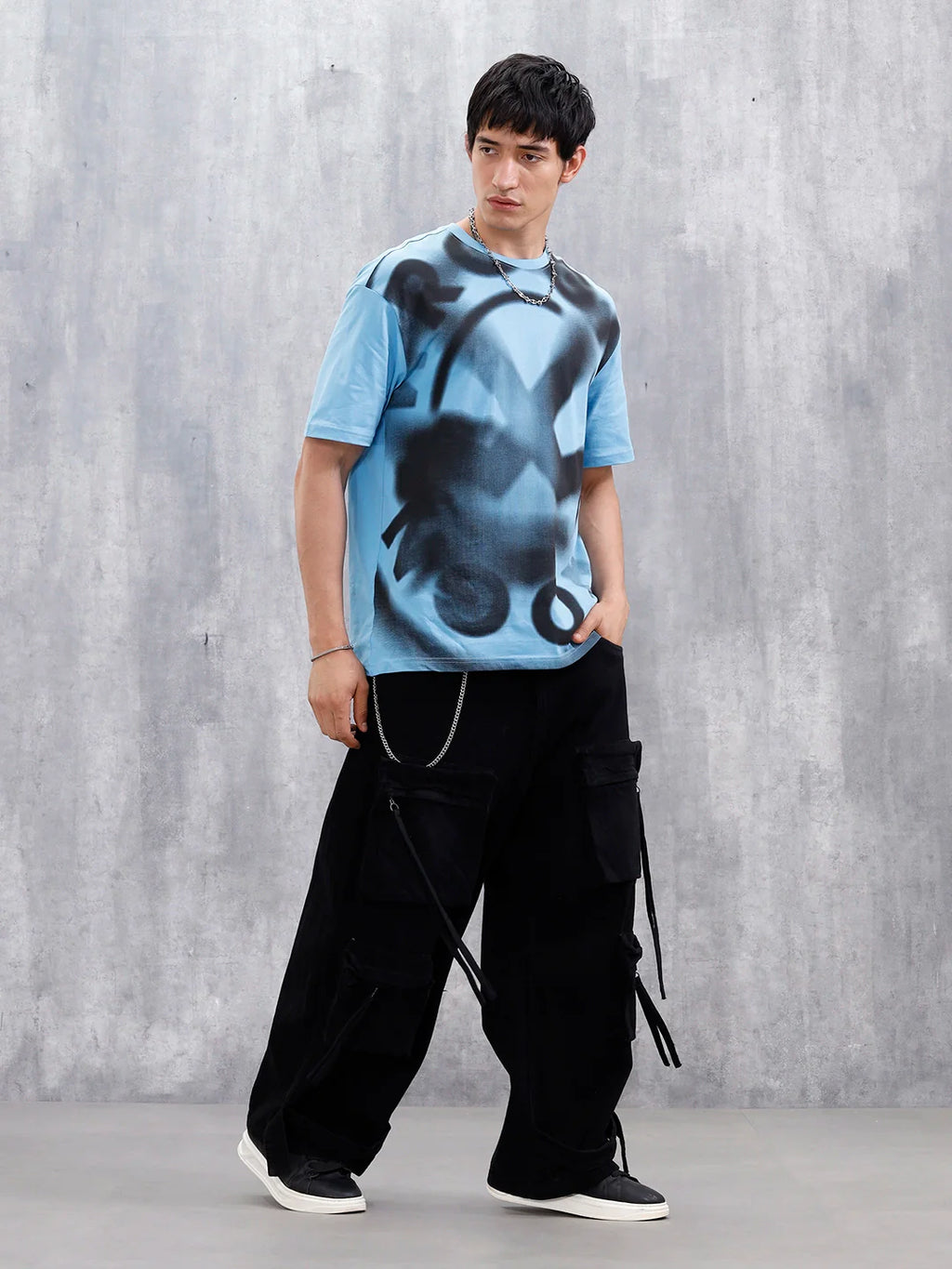 Wrogn Men’s Oversized Graphic Print T-Shirt | Blue
