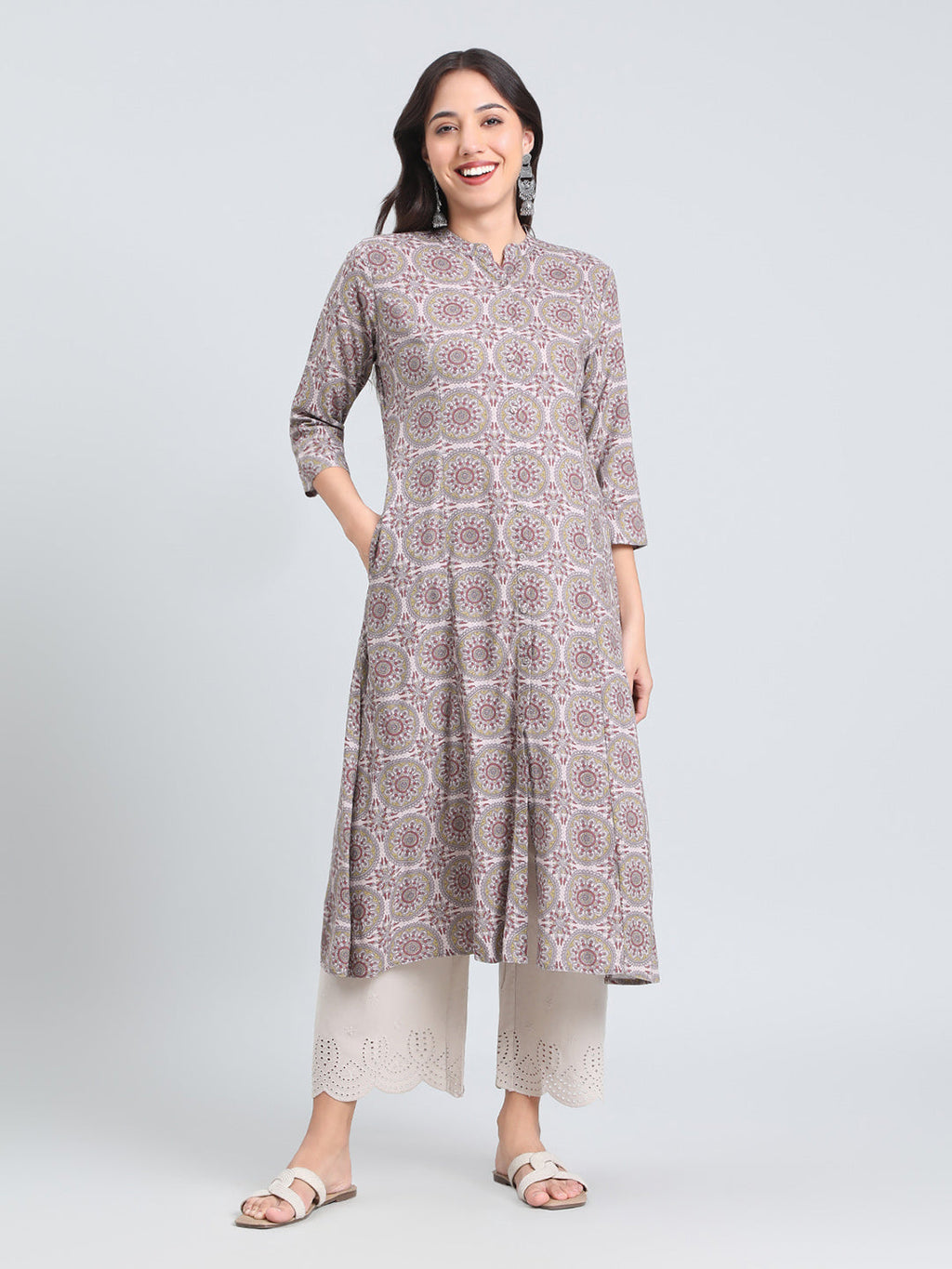 Viscose Medallion Tile Print A-Line Kurta