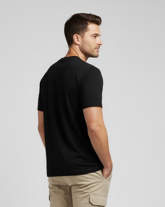 Men Printed Black Cotton Tshirt