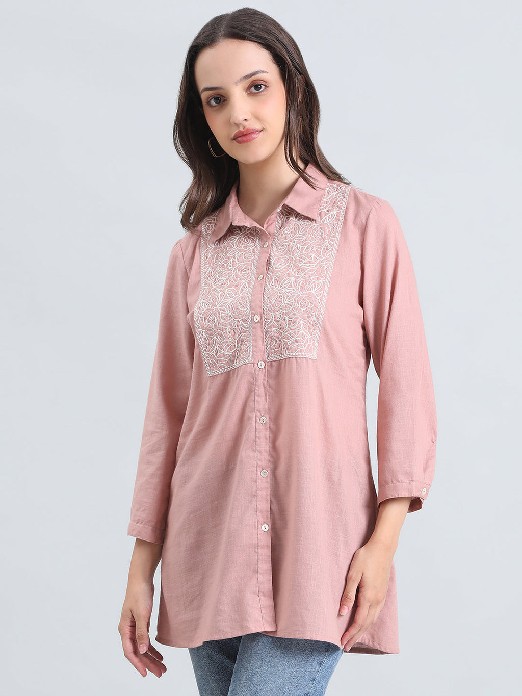 Cotton Thread Embroidered Classic Collar Blouse