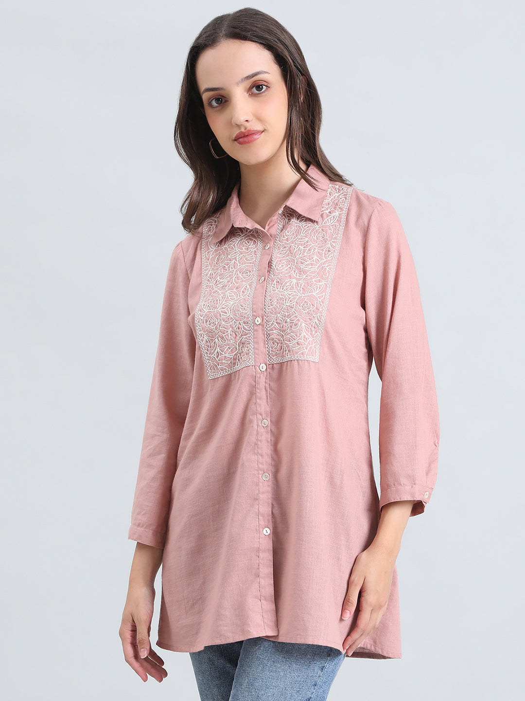 Cotton Thread Embroidered Classic Collar Blouse