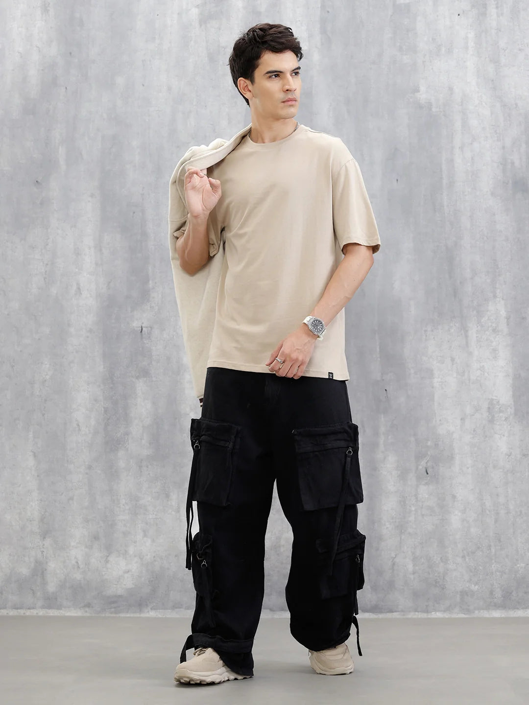 Back Printed Oversized T-Shirt | Beige