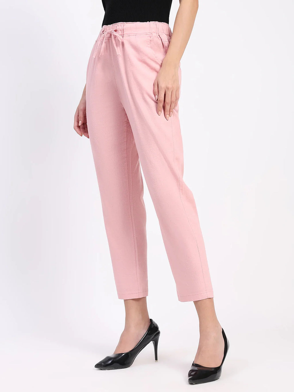 Pink Cotton Ankle Length Lower