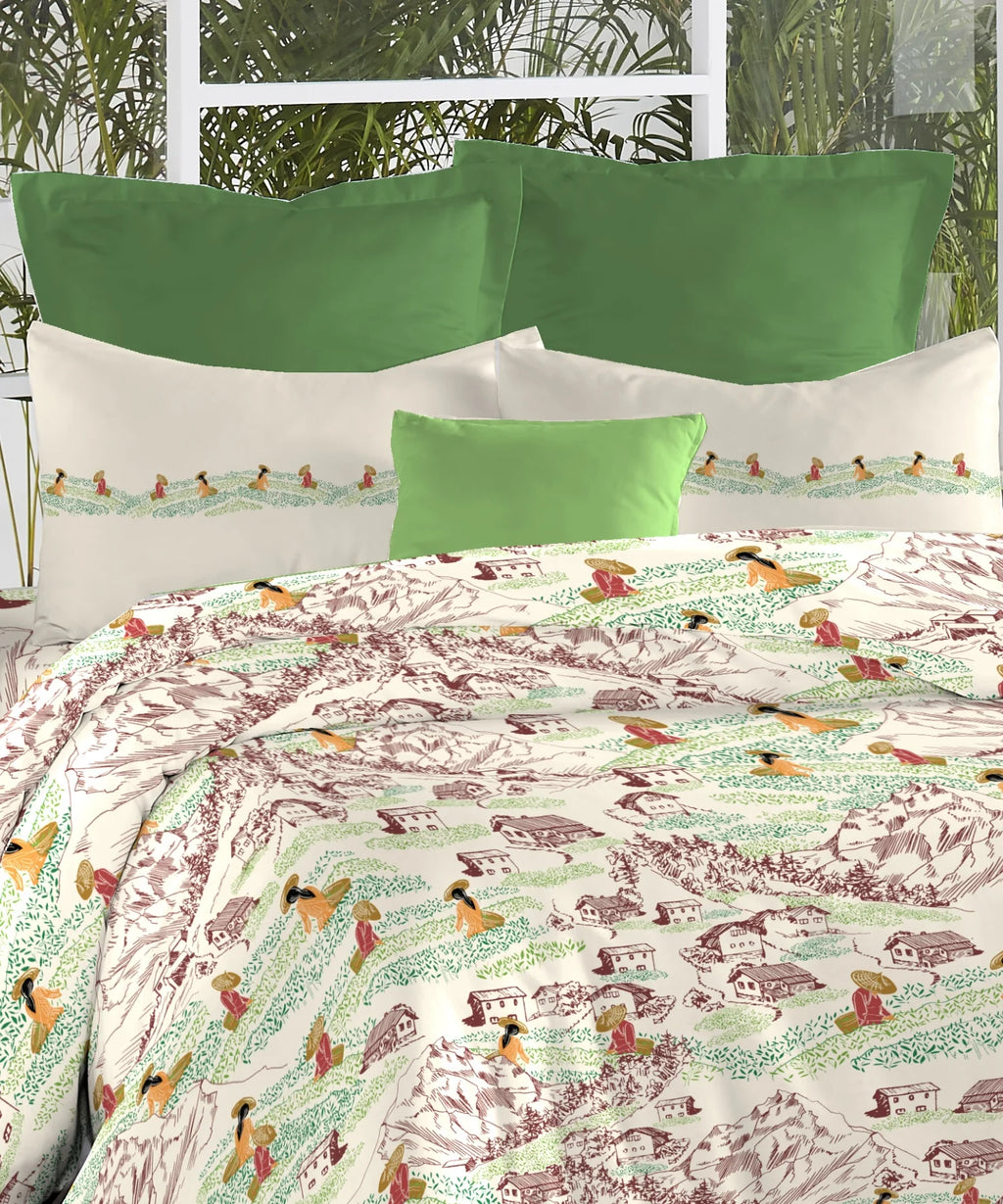 Atulaya Bharat King Bedsheet Set, Tea Heaven|144 TC Cotton|2 Pillow Covers