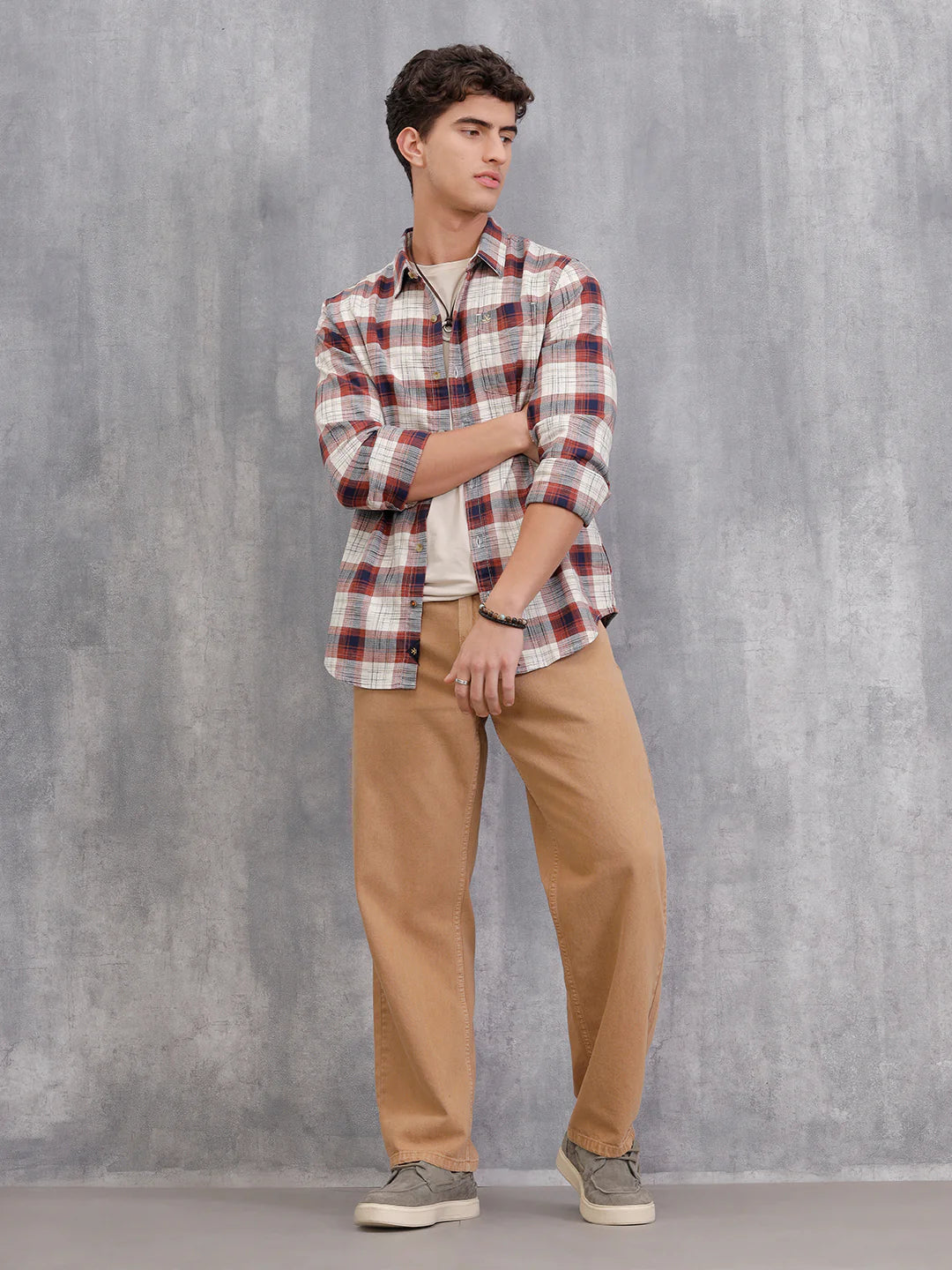 Space Dyed Check Shirt In Slim Fit | Rust