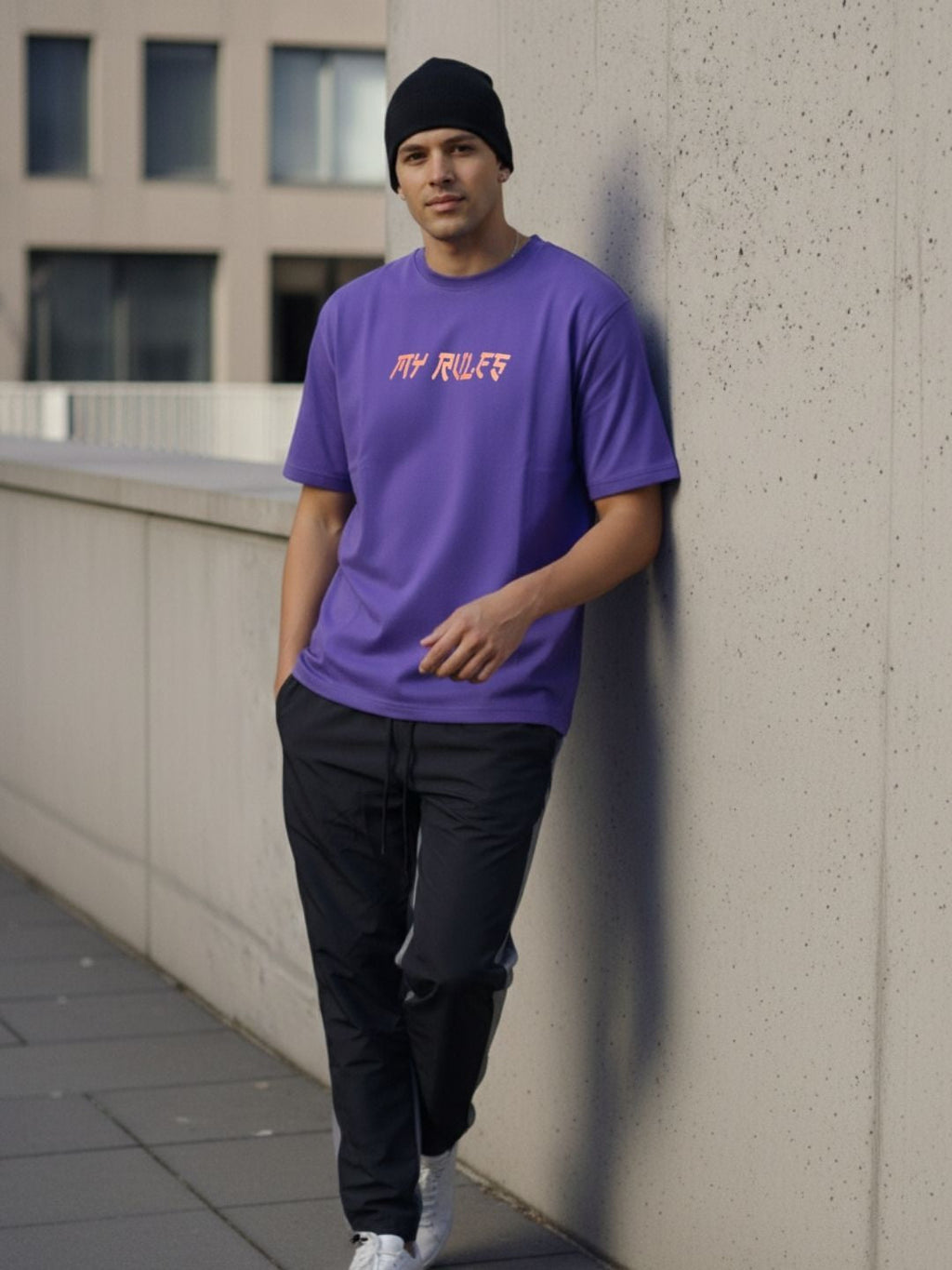 Men Purple Oversized Printed T-shirt
