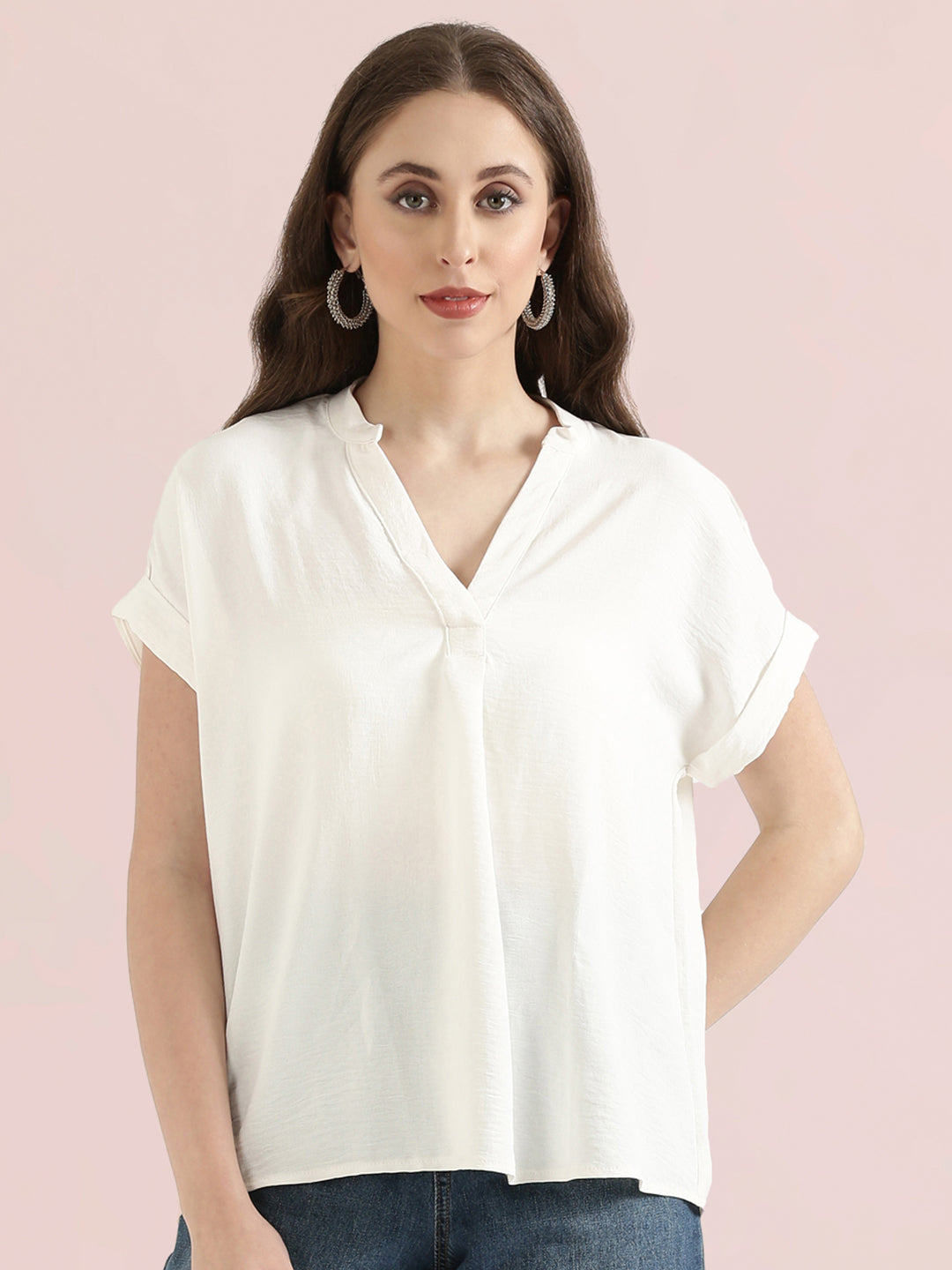Mandarin Collar Textured Blouse