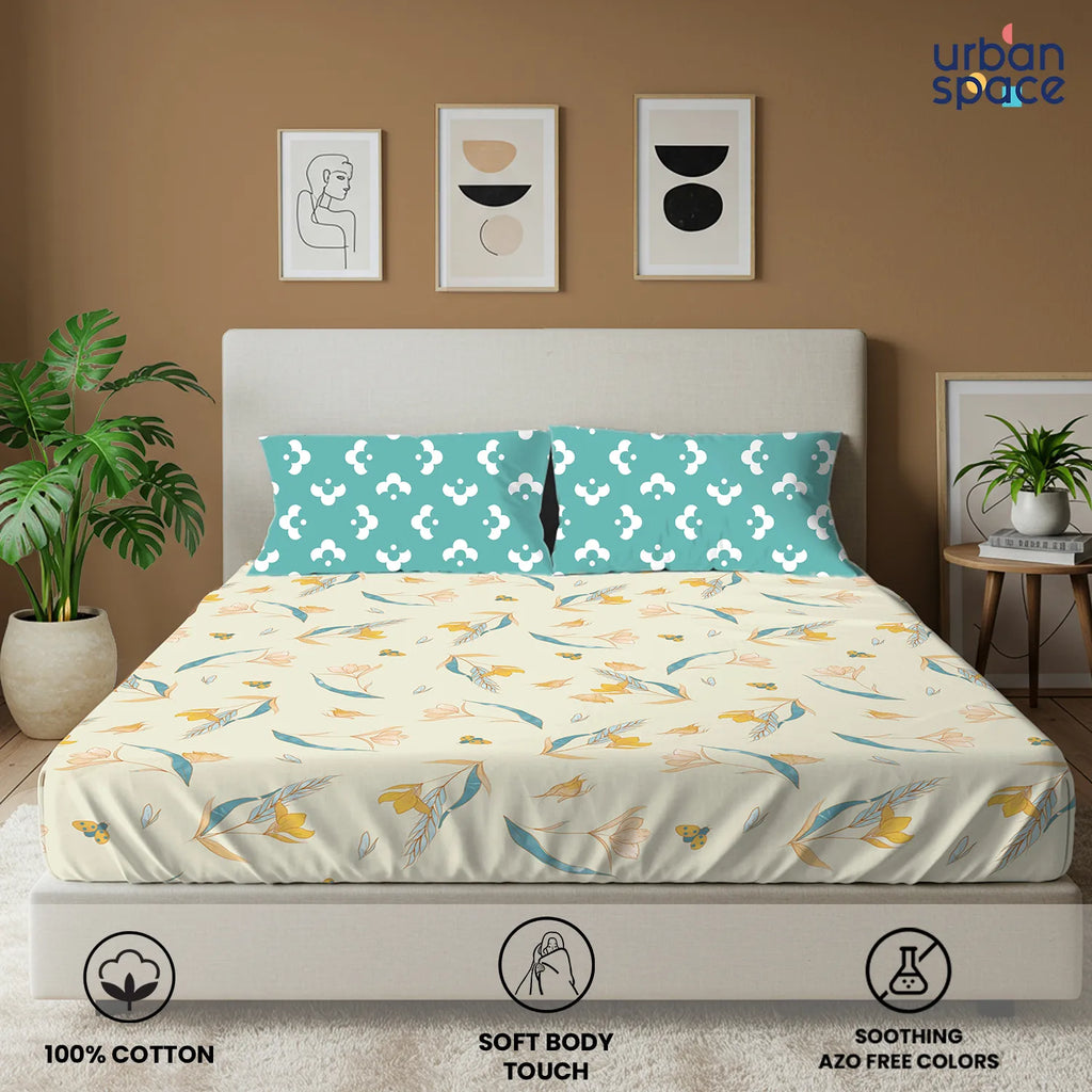 Divine Collection - Cotton Bedsheet With 2 Pillow Covers, Sprinkle Buttercream