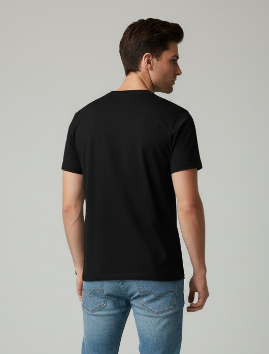 Men Printed Black Cotton Tshirt