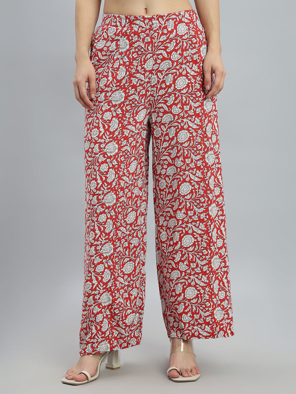 Red Woven Viscose Printed Palazzo