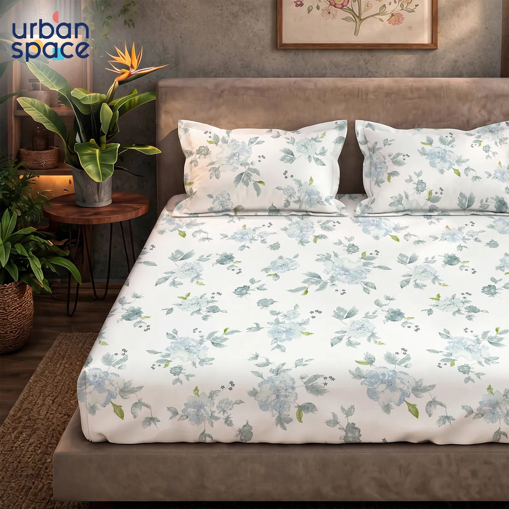 Serene 200 TC 100% Cotton Bedsheet with Pillow Covers - Sapphire Dusty Blue