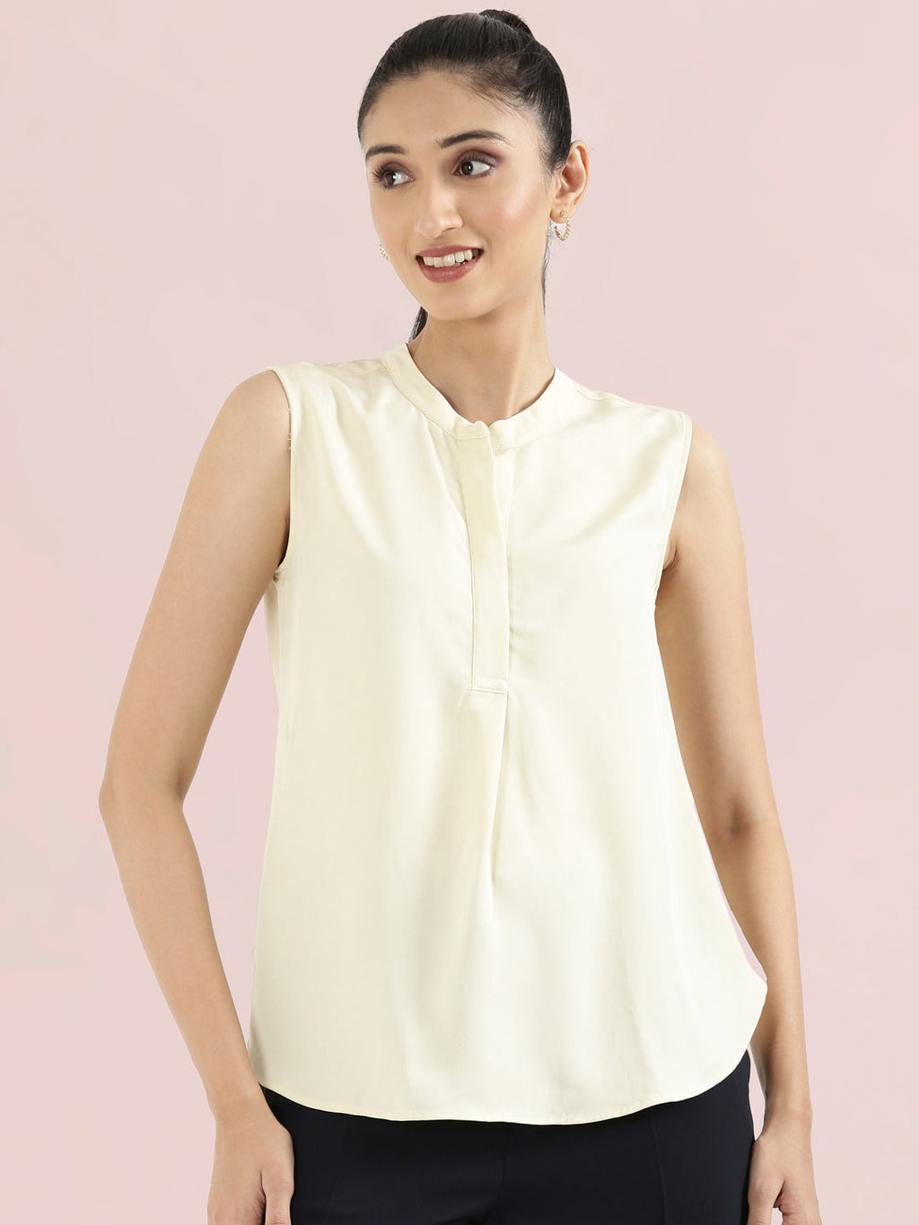 Rayon Mandarin Collar Sleeveless Top