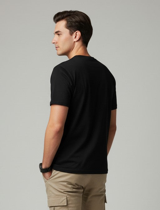 Men Printed Black Cotton Tshirt