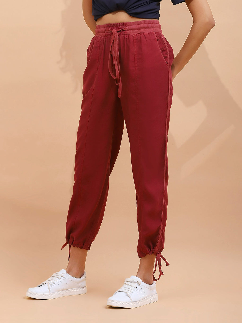Wine Cotton Solid Lower