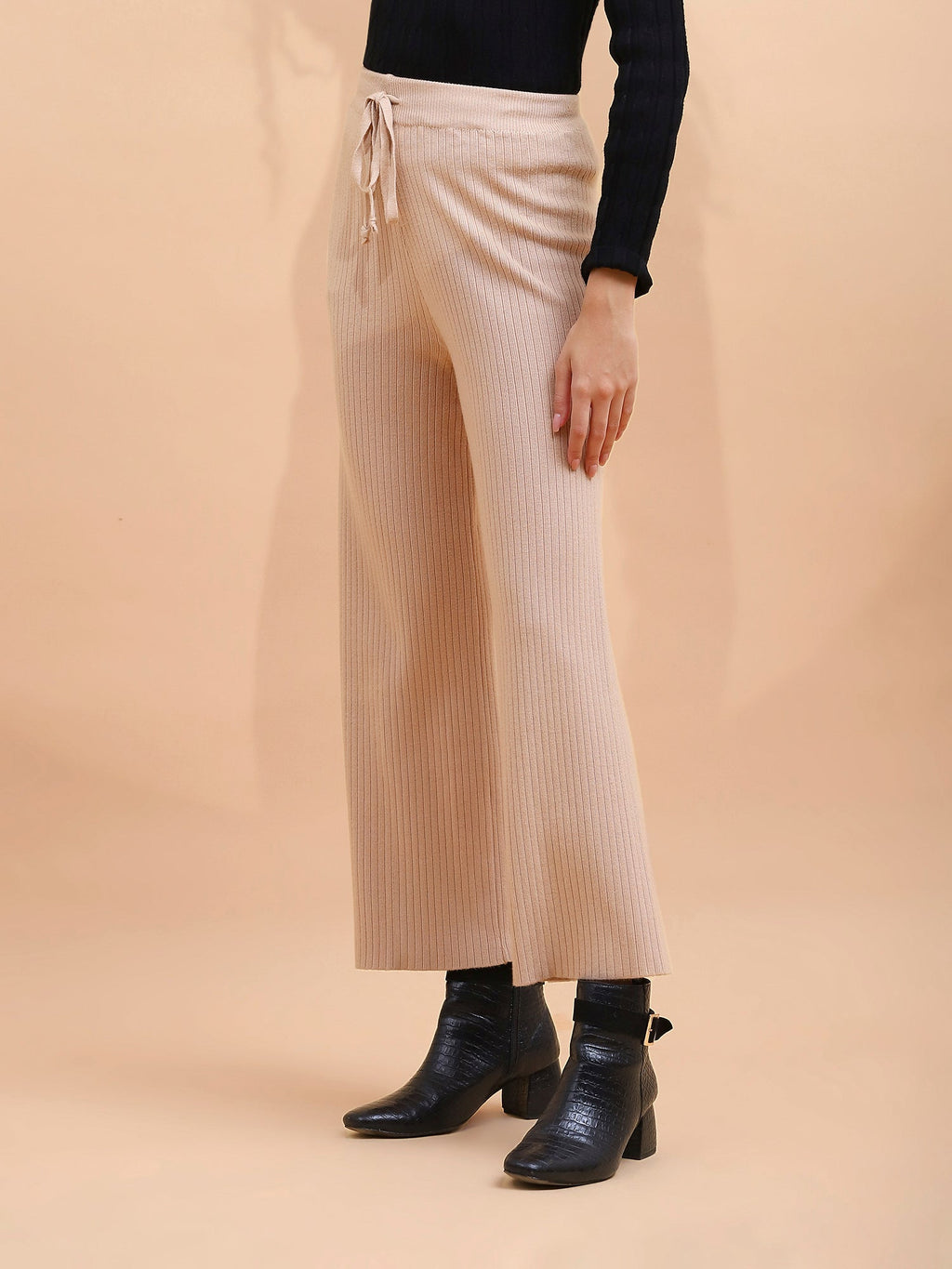 Beige Viscose Blend Solid Lower