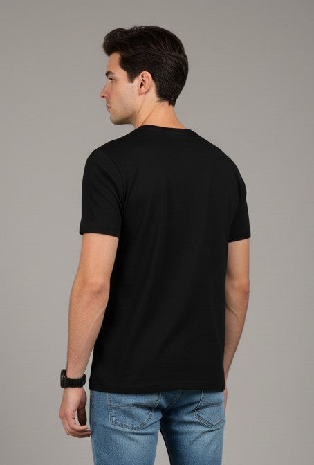 Men Printed Black Cotton Tshirt