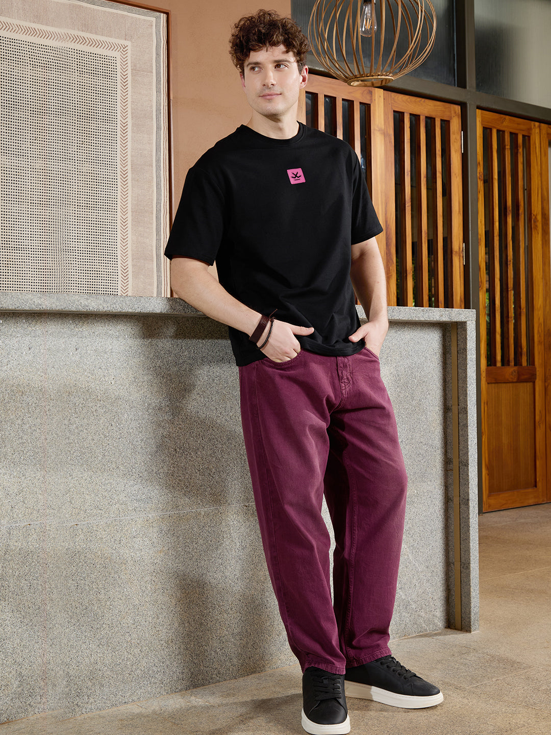 Casual Loose Fit Jeans | Maroon