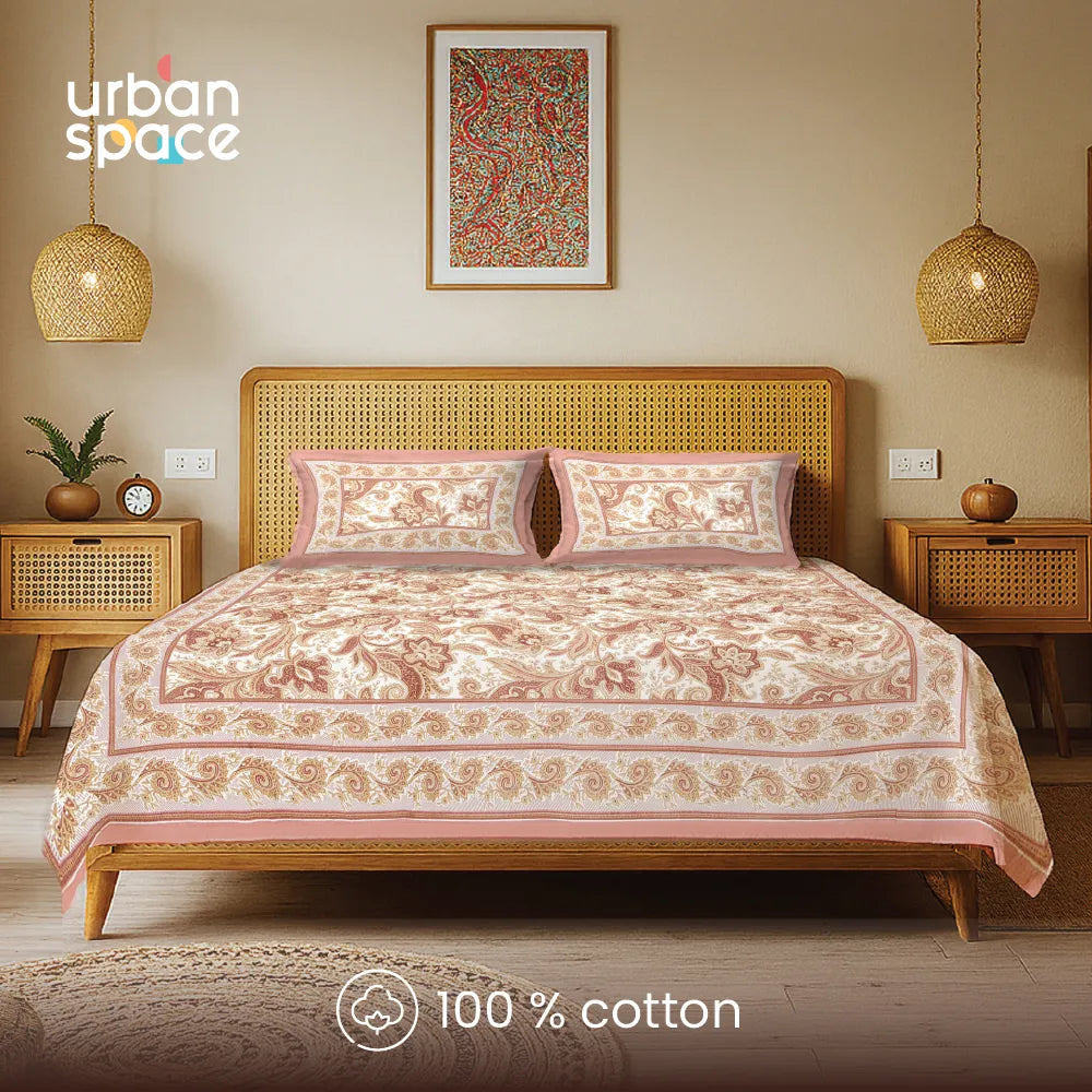 Rajasthani Ethnic 100% Cotton Bedsheet with 2 Pillow Covers, Double & King Bed - Rangmahal