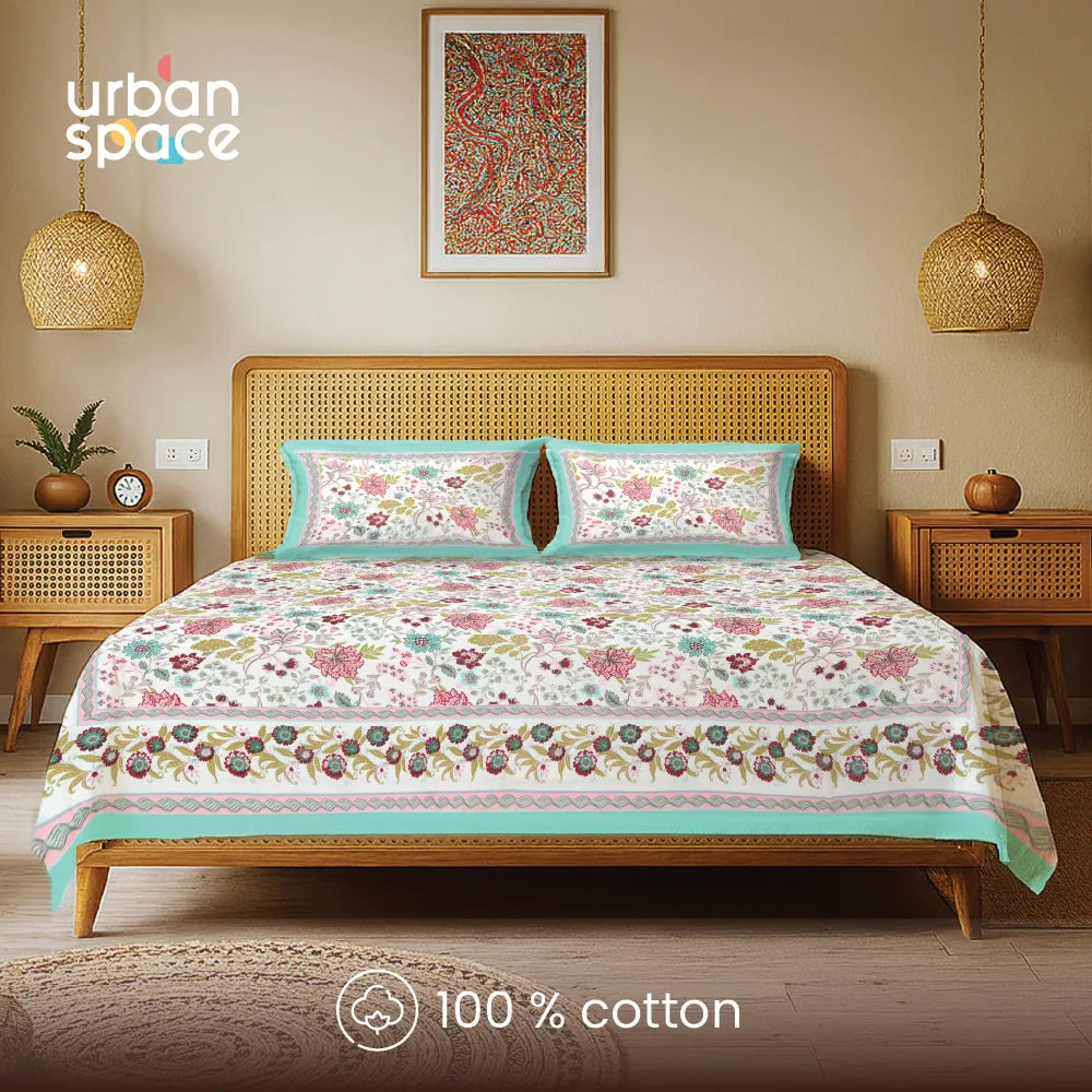 Rajasthani Ethnic 100% Cotton Bedsheet with 2 Pillow Covers, Double & King Bed - Anokhi