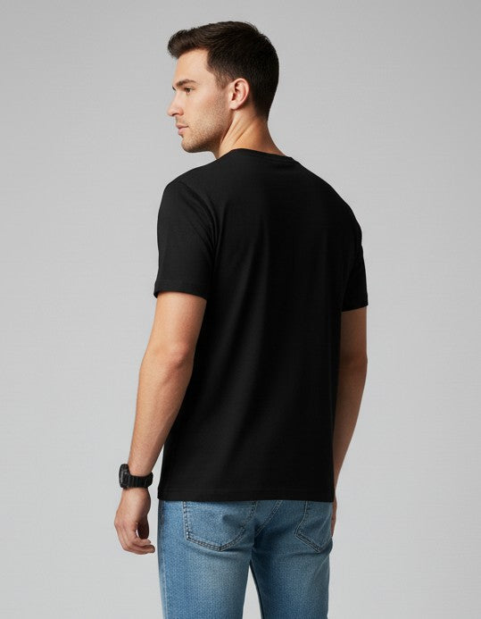 Men Printed Black Cotton Tshirt