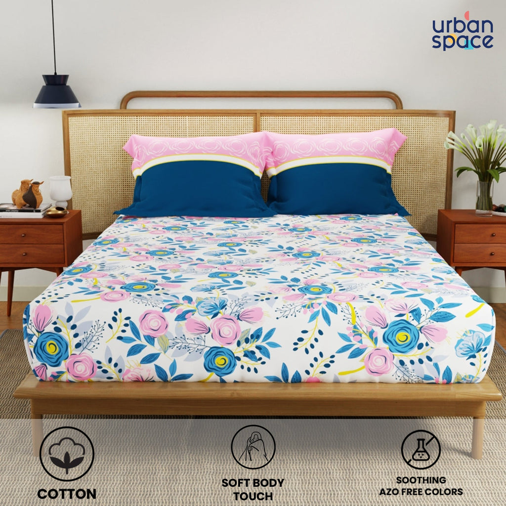 Divine Collection - Cotton Bedsheet With 2 Pillow Covers, Earth Blue