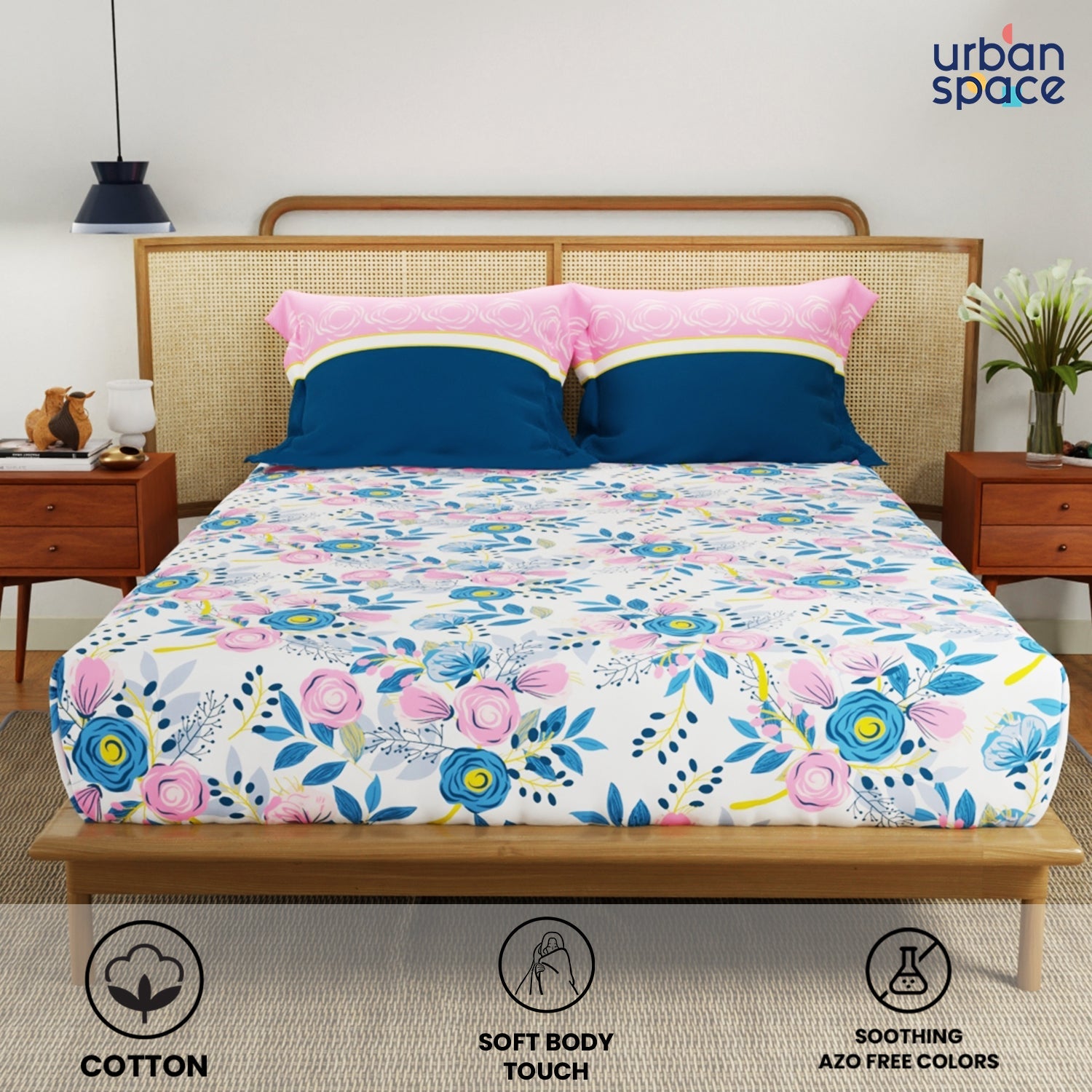 Divine Collection - Cotton Bedsheet With 2 Pillow Covers, Earth Blue