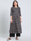 Cotton Jacobean Floral Print Anarkali