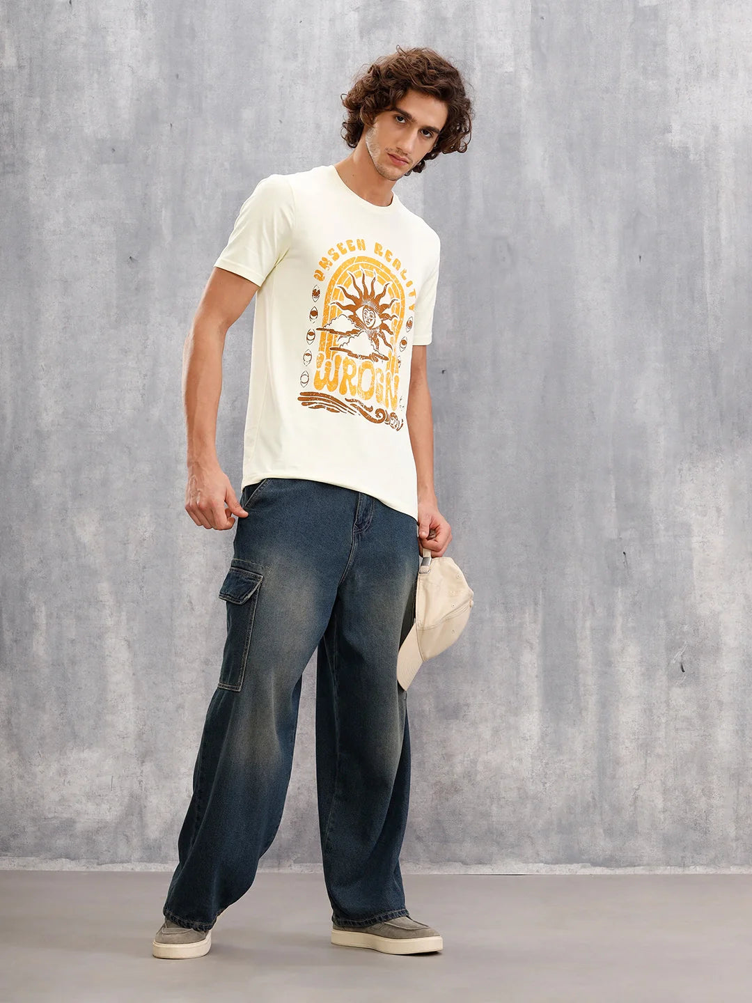 Zen Inspired Chest Print Graphic Crew Neck T-Shirt  |  Yellow