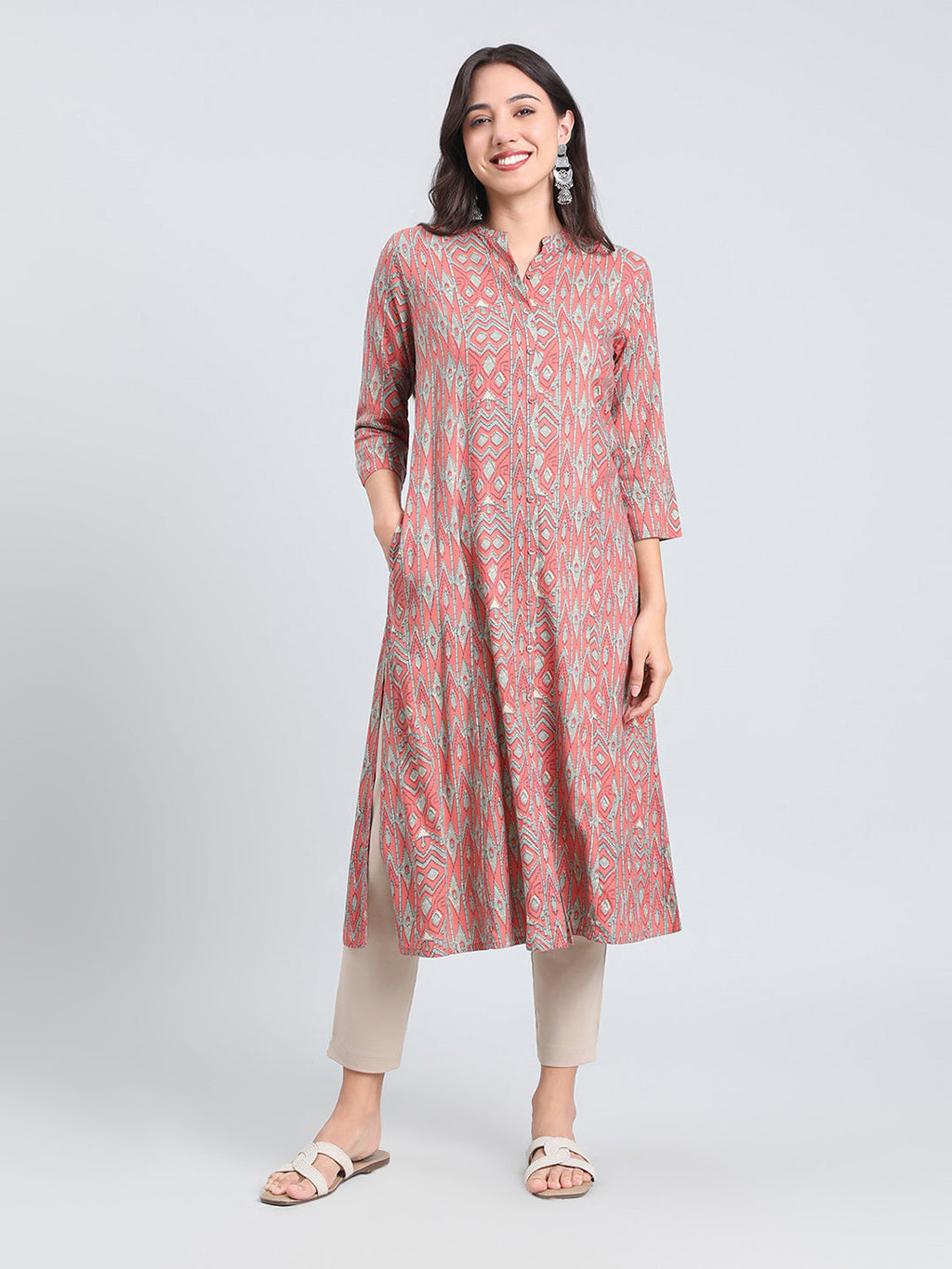 Viscose Ikat-Inspired A-Line Kurta