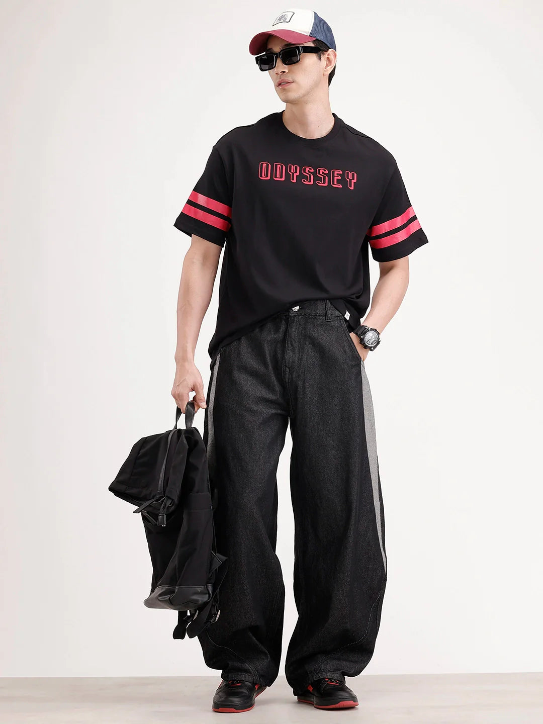 Oversized Placement Printed T-Shirt | Black