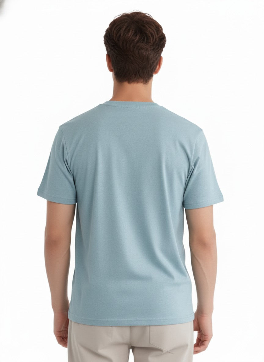 Men Cotton Ice Blue T-Shirt