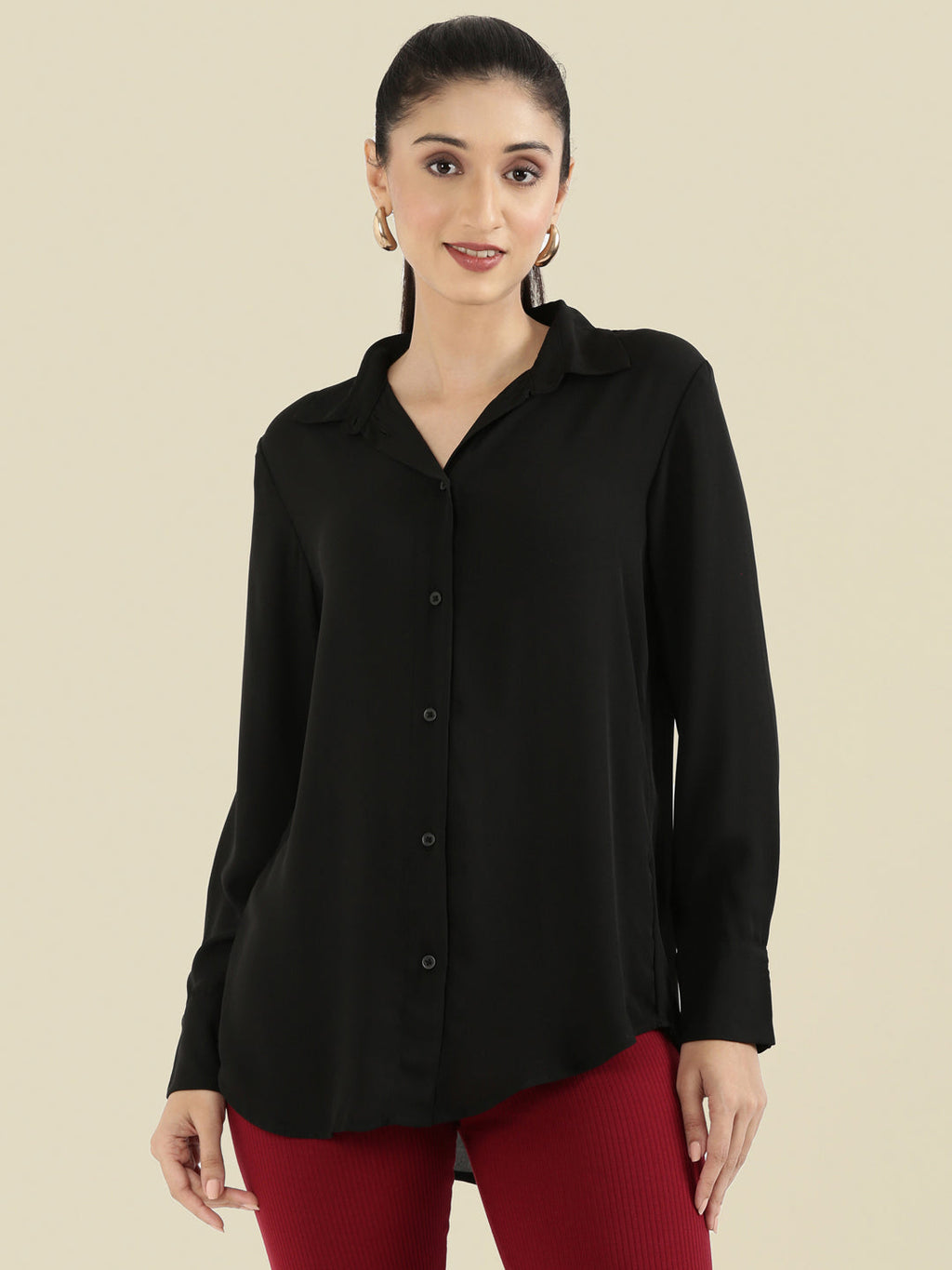 Crepe Classic Collar Long Shirt