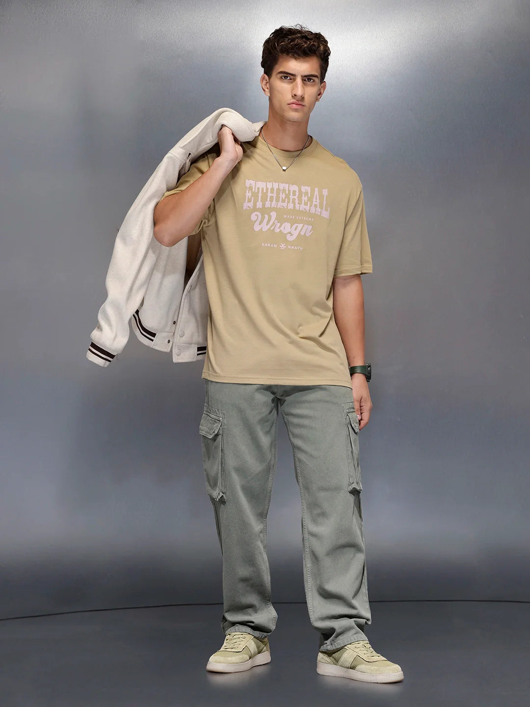 Men’s minimal statement graphic tshirt | Beige