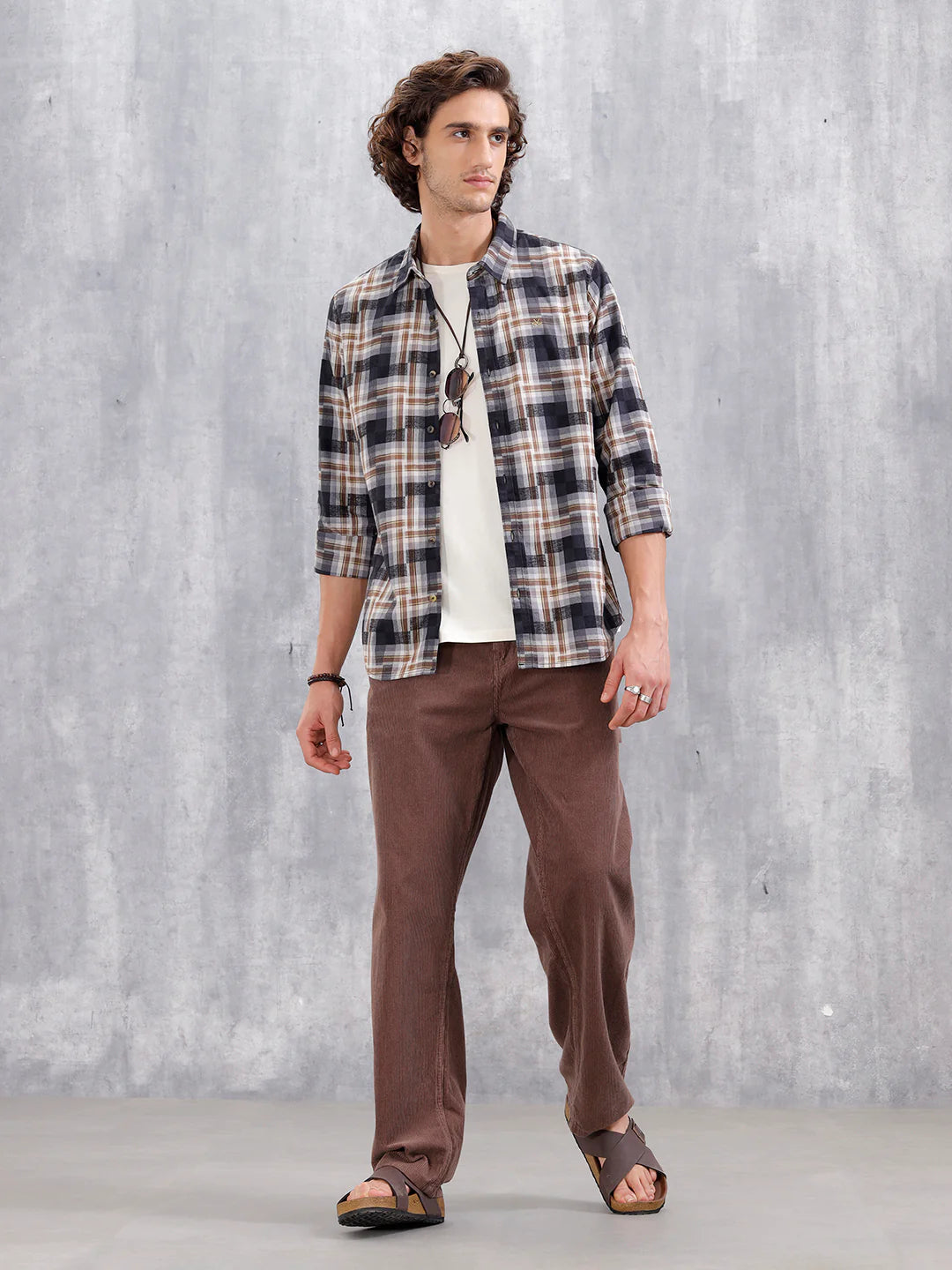 Patchwork Multi-Weave Check Slim Fit Shirt | Black