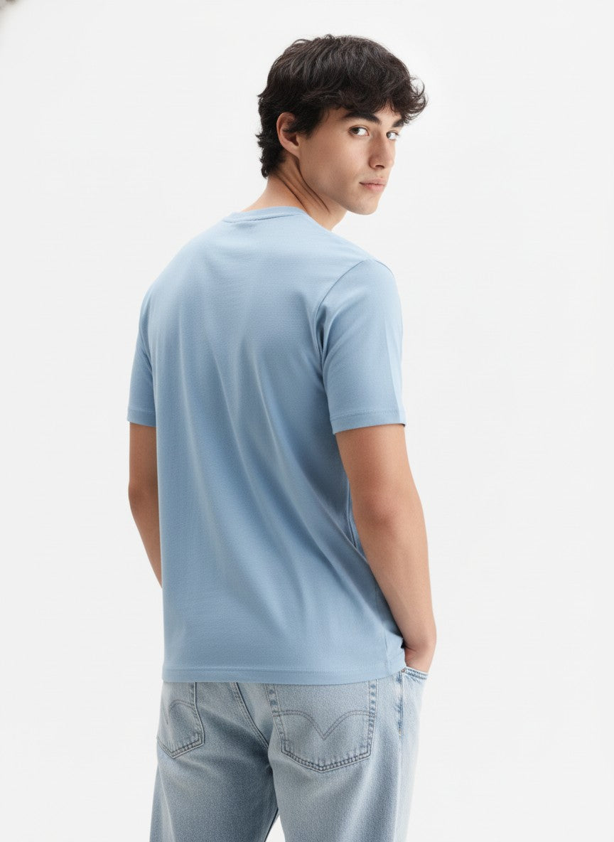 Men Cotton Ice Blue T-Shirt