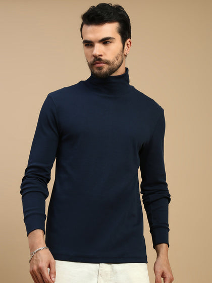 Men Black Turtle Neck Long Sleeve Tees